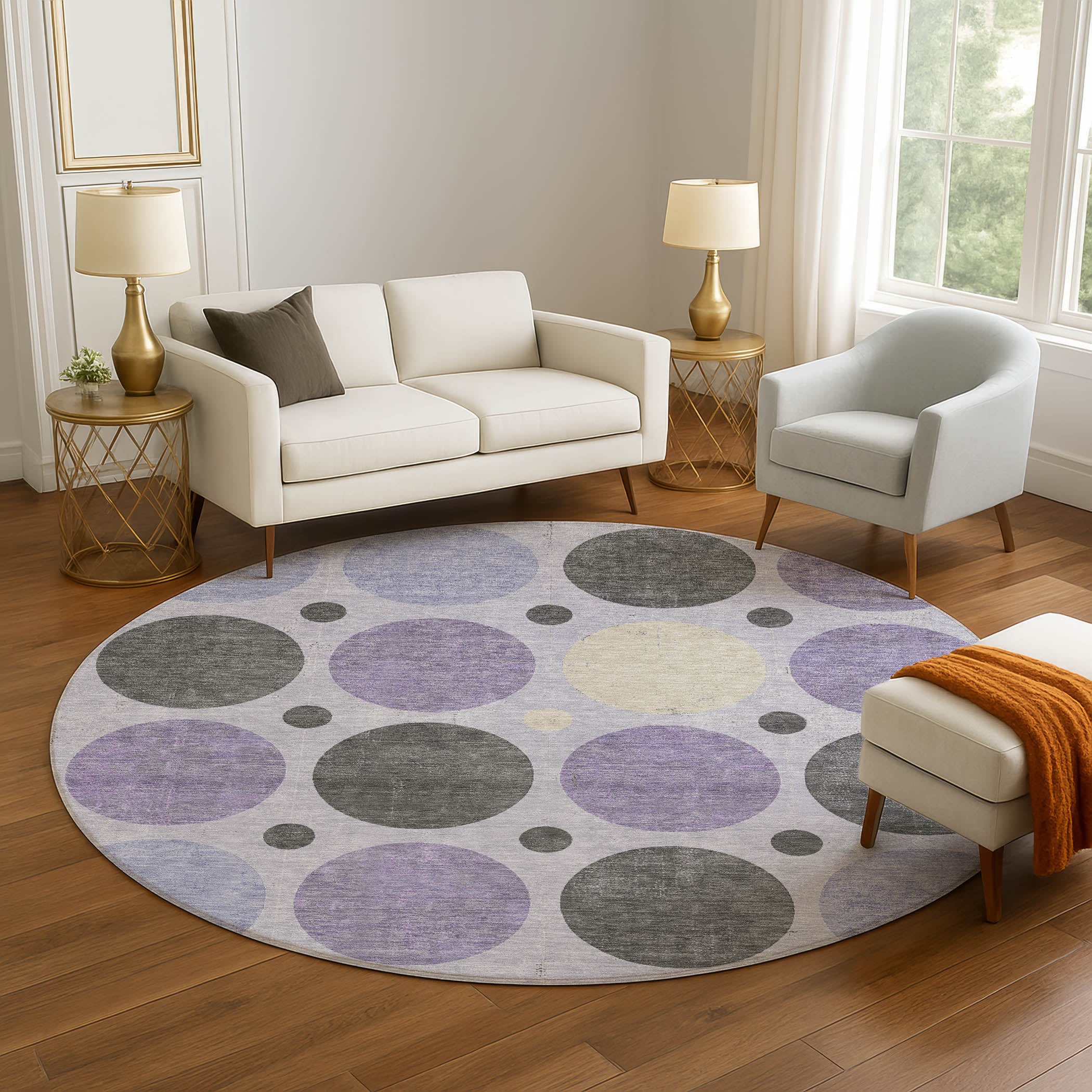 Prague Machine Washable Transitional Lavender Purple Rug 8' x 8' #shape_Round