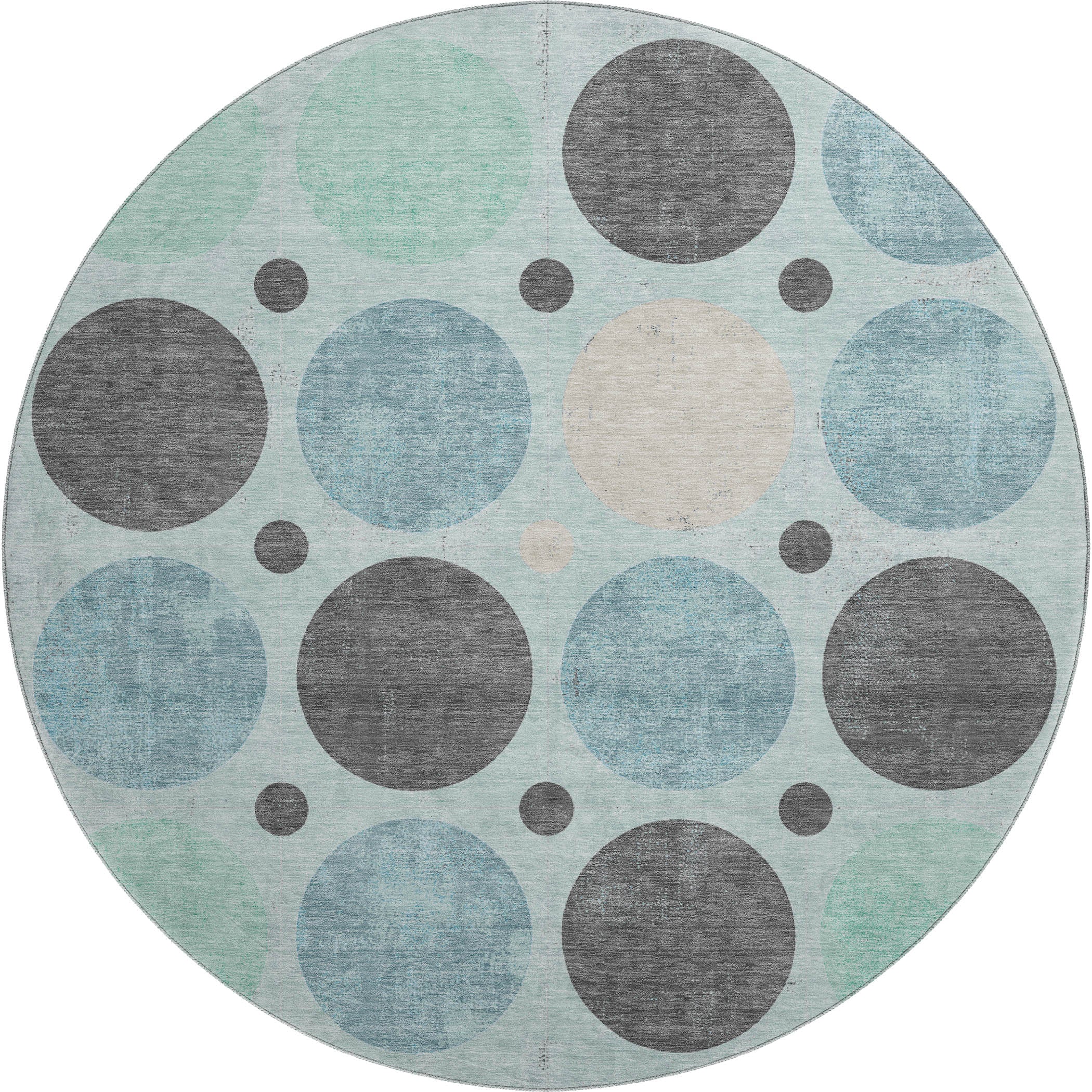 Prague Machine Washable Transitional Teal Rug 8' x 8' #shape_Round
