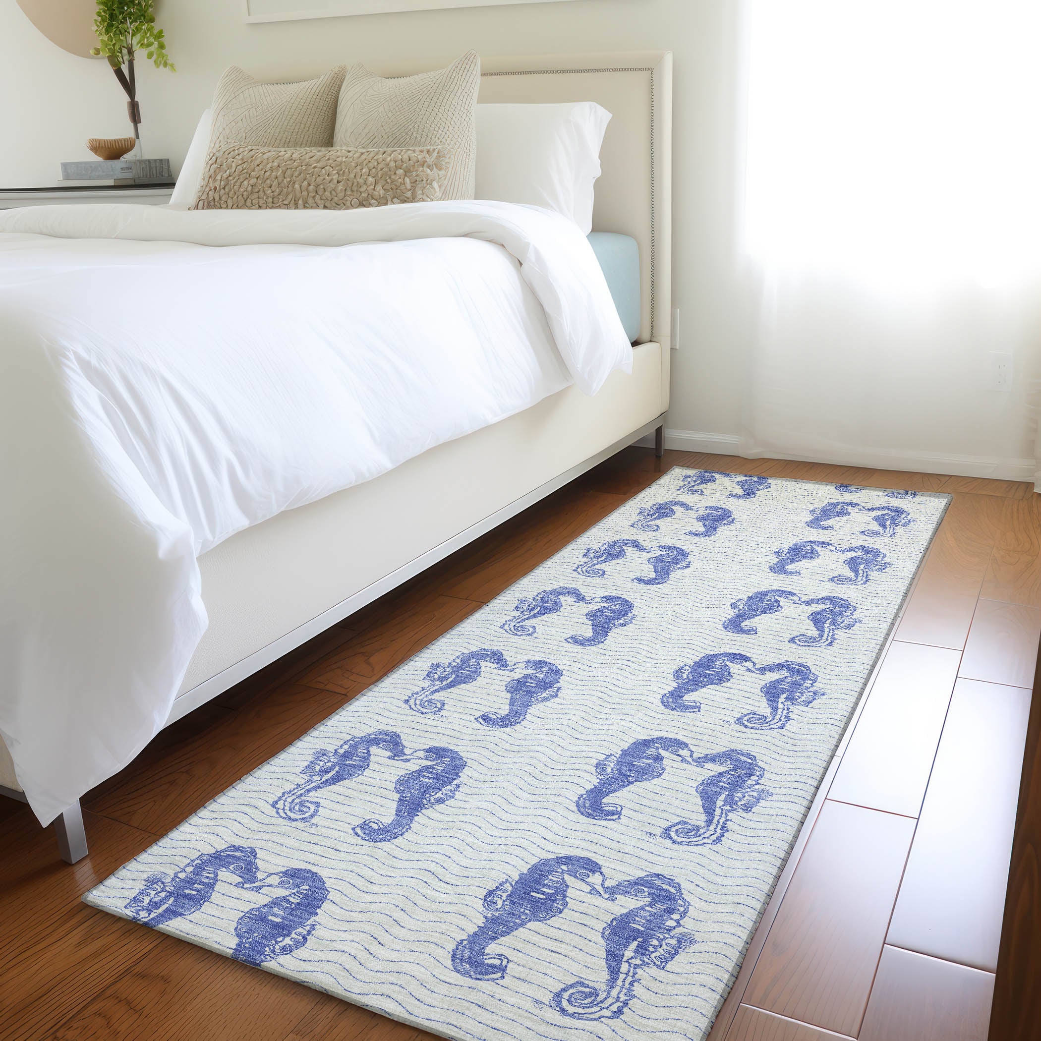 Athens Machine Washable Coastal Blue Navy Rug 2'3" x 7'6" #shape_Runner