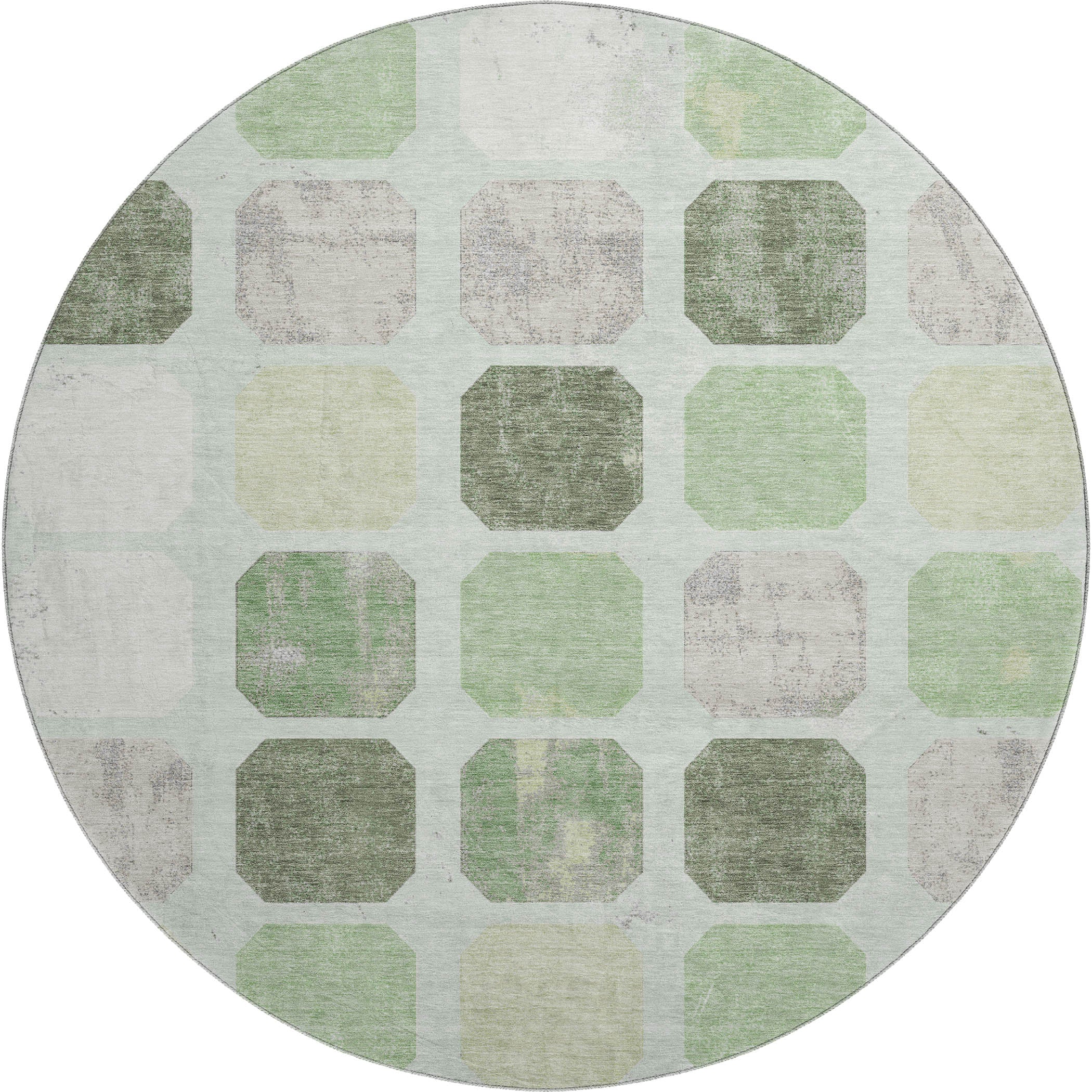 Athens Machine Washable Transitional Aloe Green Rug 8' x 8' #shape_Round