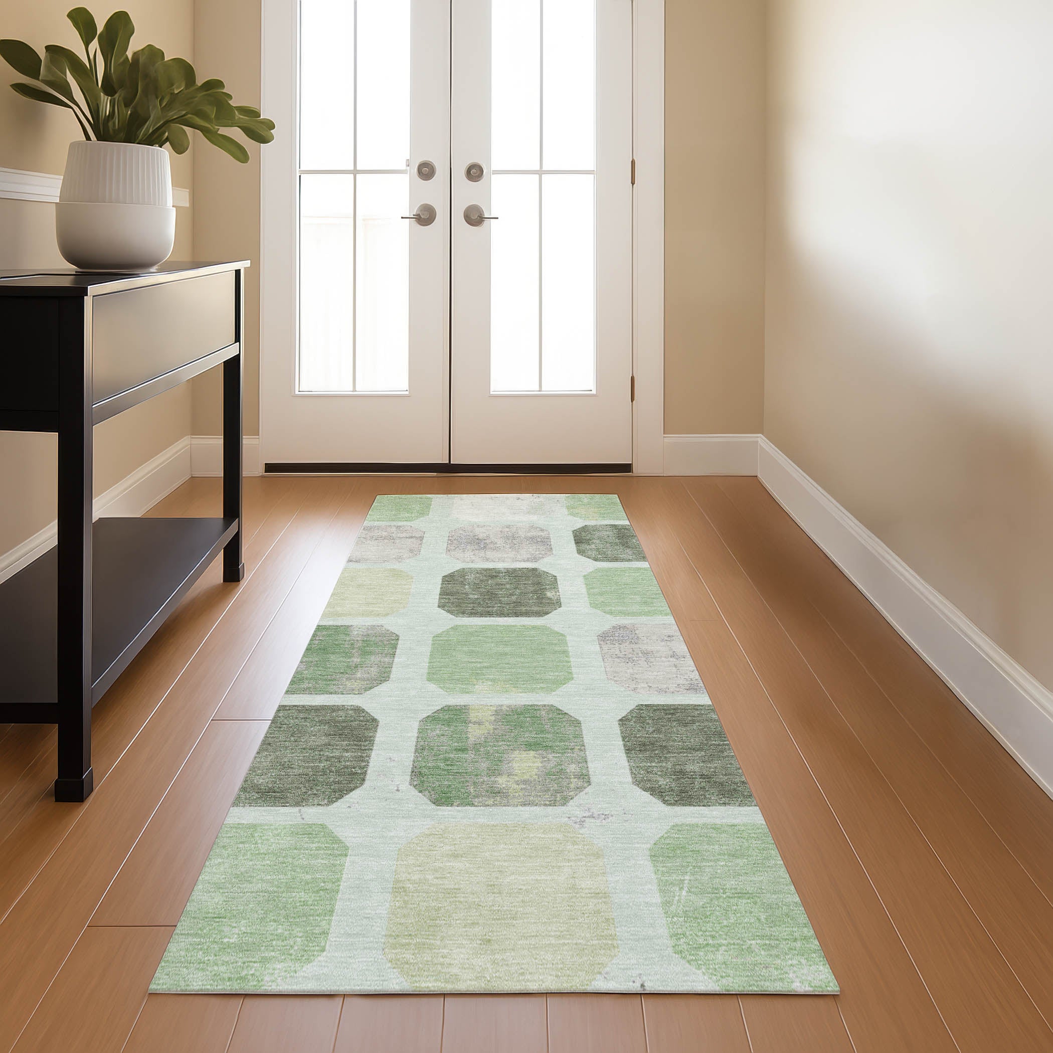 Athens Machine Washable Transitional Aloe Green Rug 2'3" x 7'6" #shape_Runner