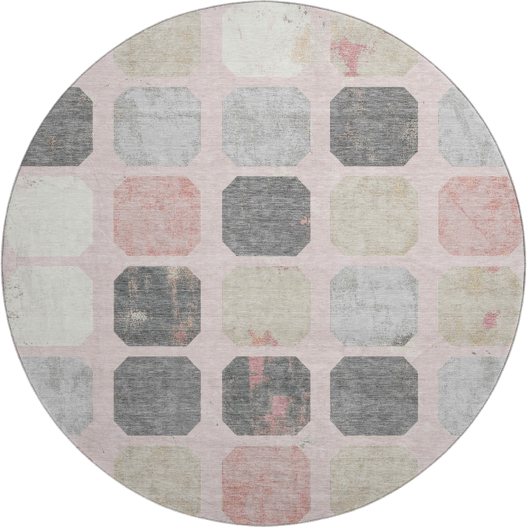 Athens Machine Washable Transitional Blush Pink Rug 8' x 8' #shape_Round