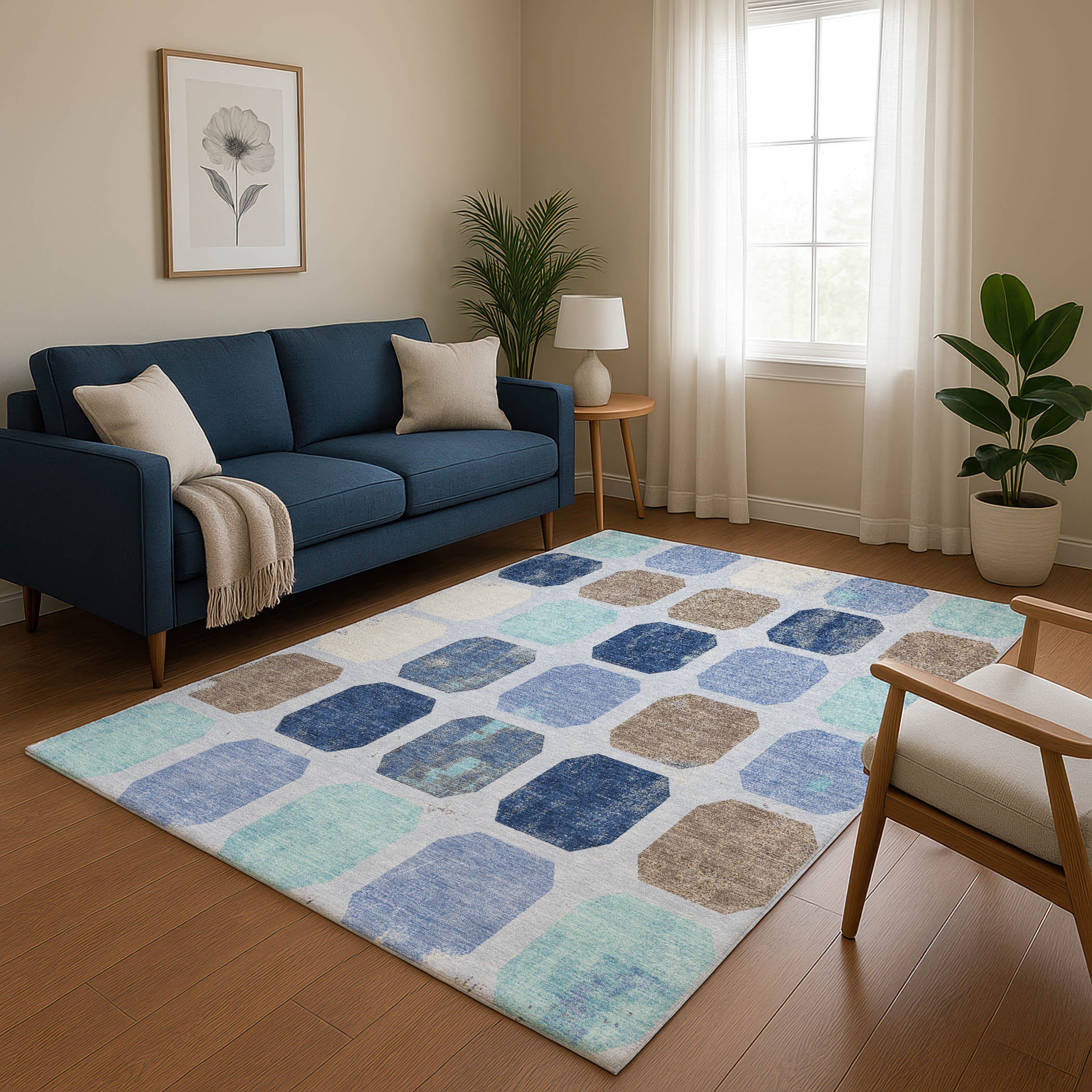 Athens Machine Washable Transitional Denim Blue Rug 2'6" x 3'10" #shape_Rectangle