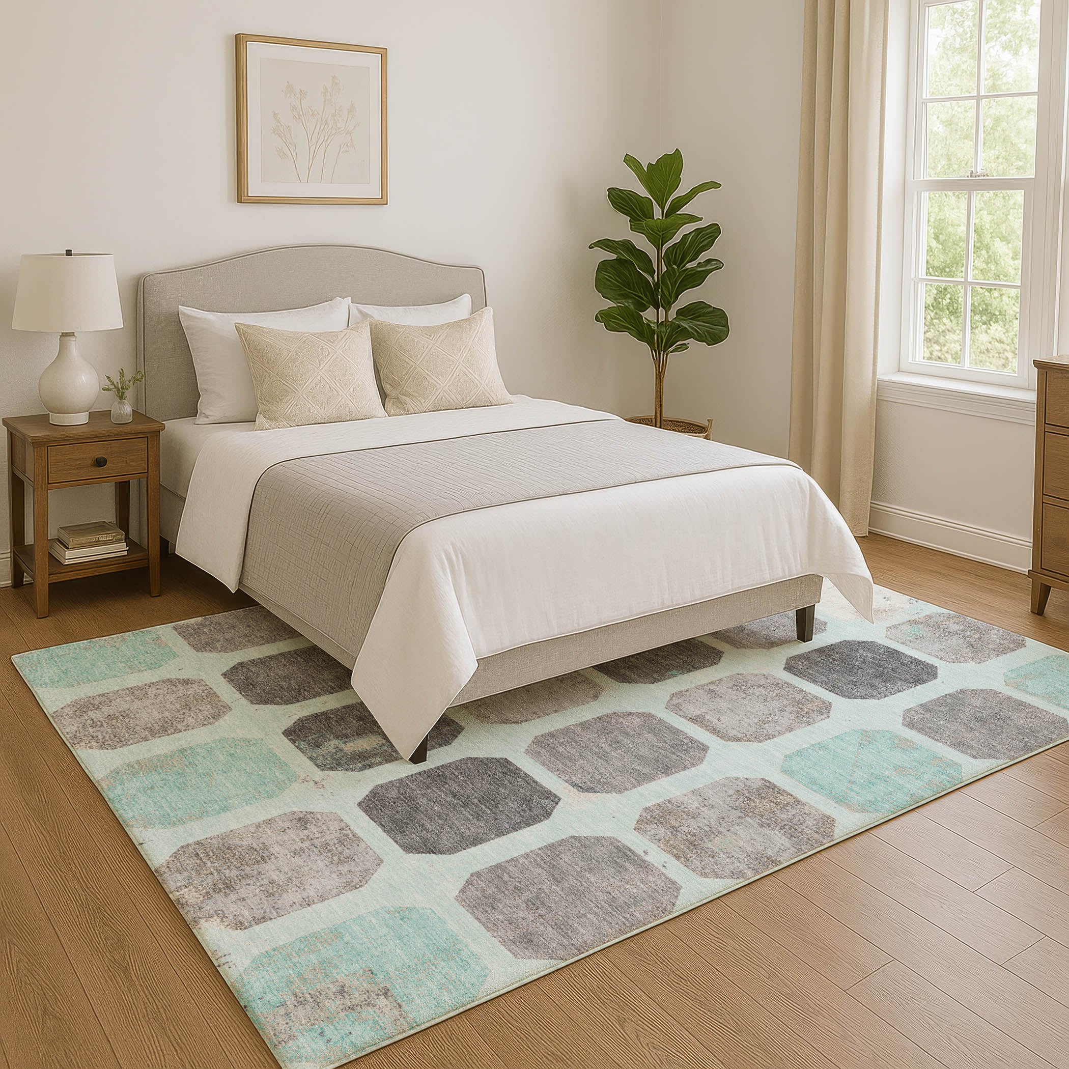 Athens Machine Washable Transitional Teal Rug 2'6" x 3'10" #shape_Rectangle