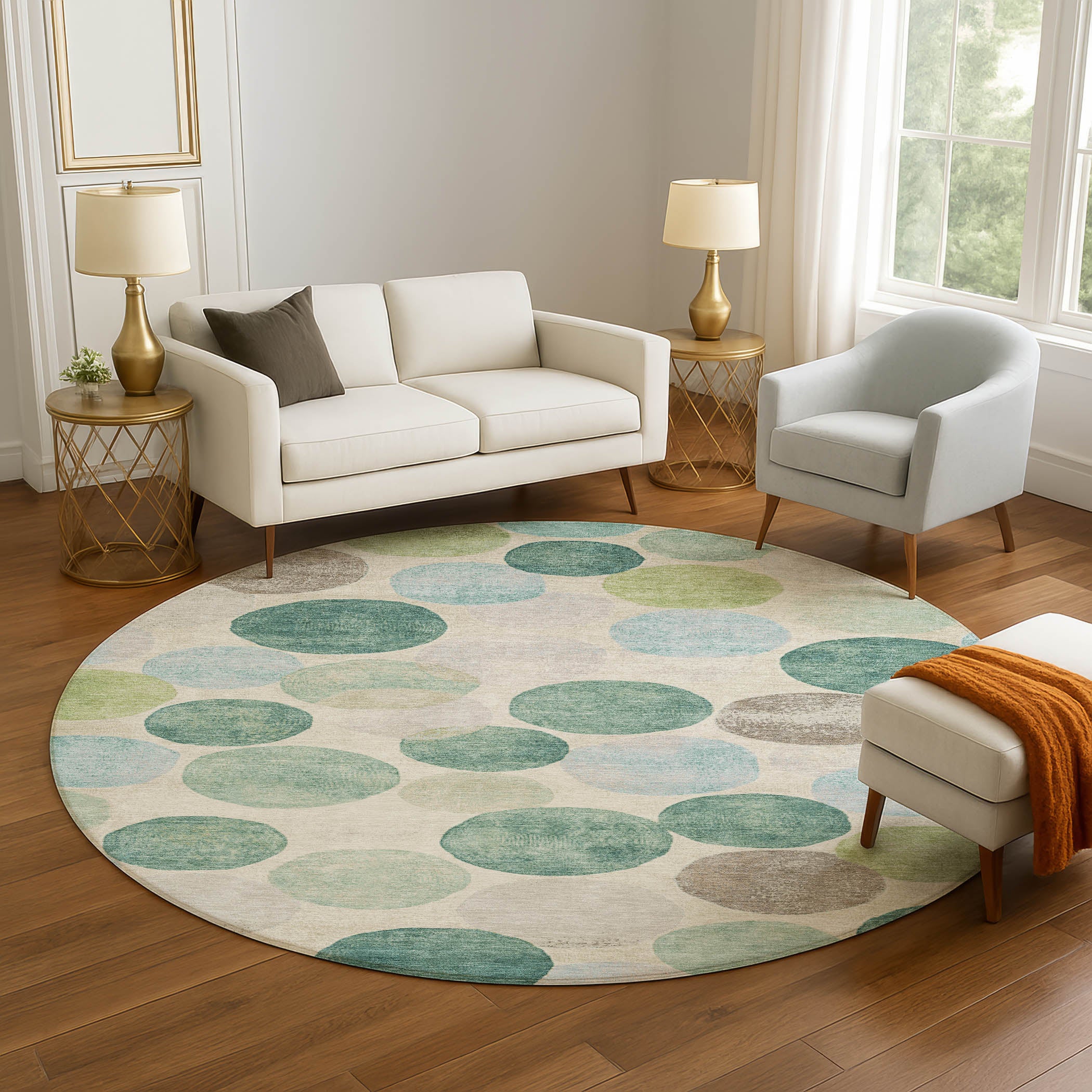 Tallinn Machine Washable Transitional Teal Rug 8' x 8' #shape_Round