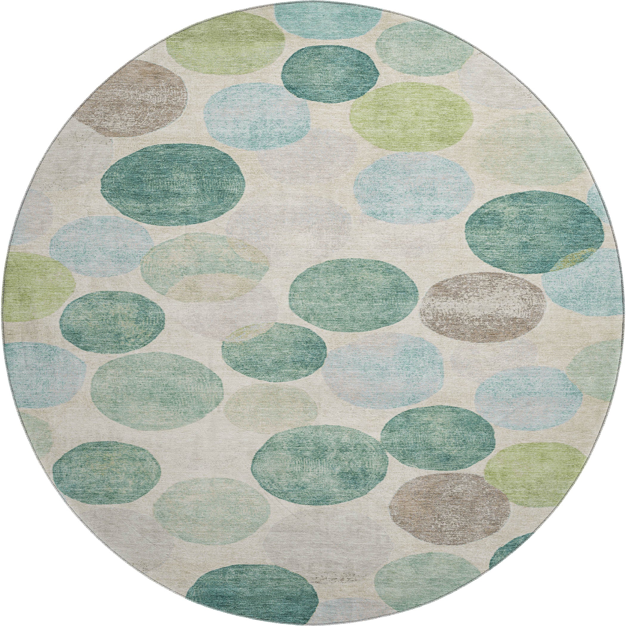Tallinn Machine Washable Transitional Teal Rug 8' x 8' #shape_Round