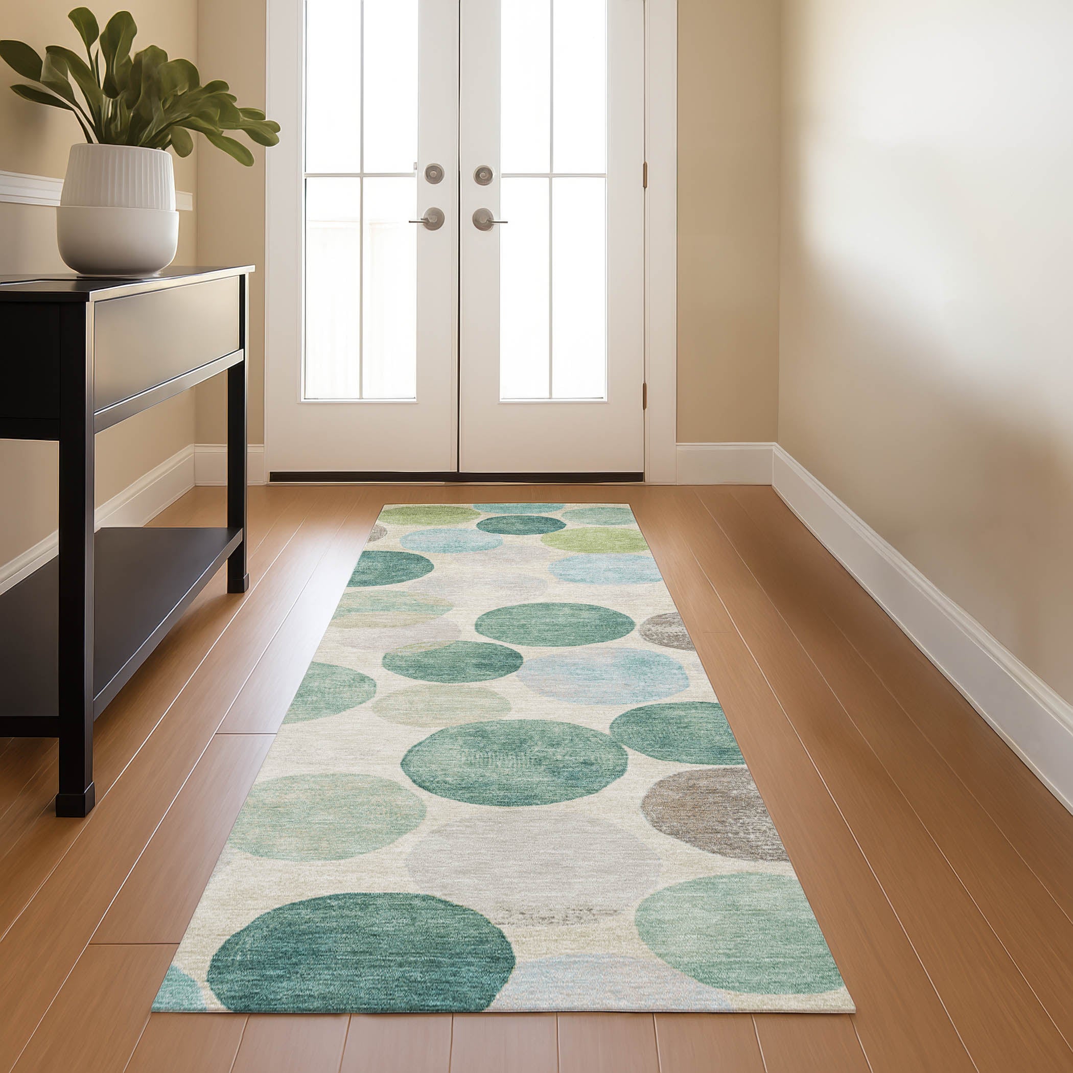 Tallinn Machine Washable Transitional Teal Rug 2'3" x 7'6" #shape_Runner