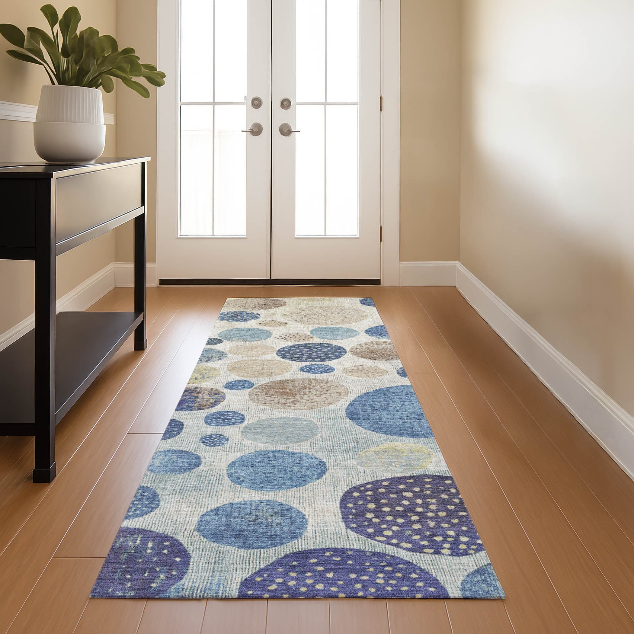 Sintra Machine Washable Transitional Navy Blue Rug 2'3" x 7'6" #shape_Runner