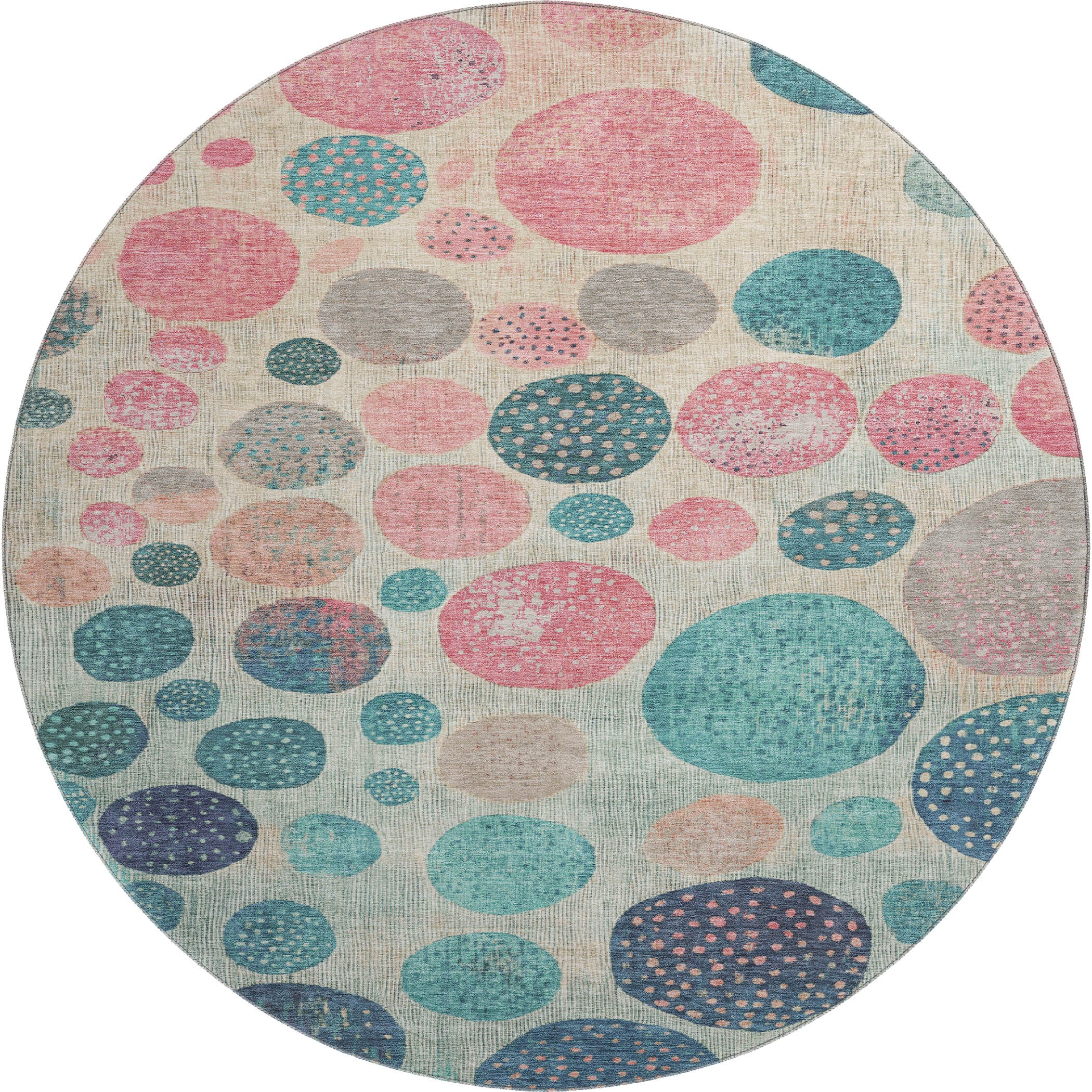Sintra Machine Washable Transitional Teal Rug 8' x 8' #shape_Round