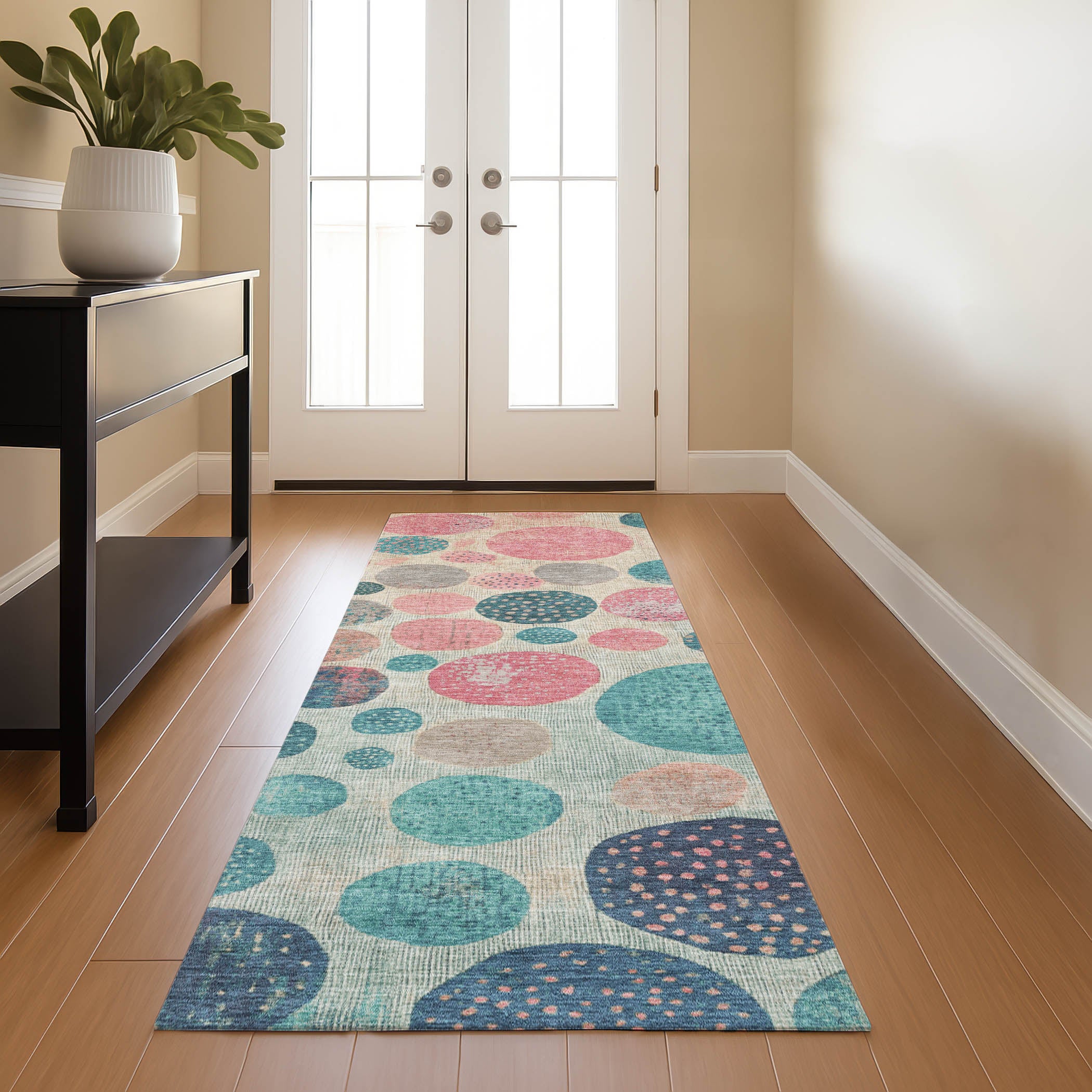 Sintra Machine Washable Transitional Teal Rug 2'3" x 7'6" #shape_Runner