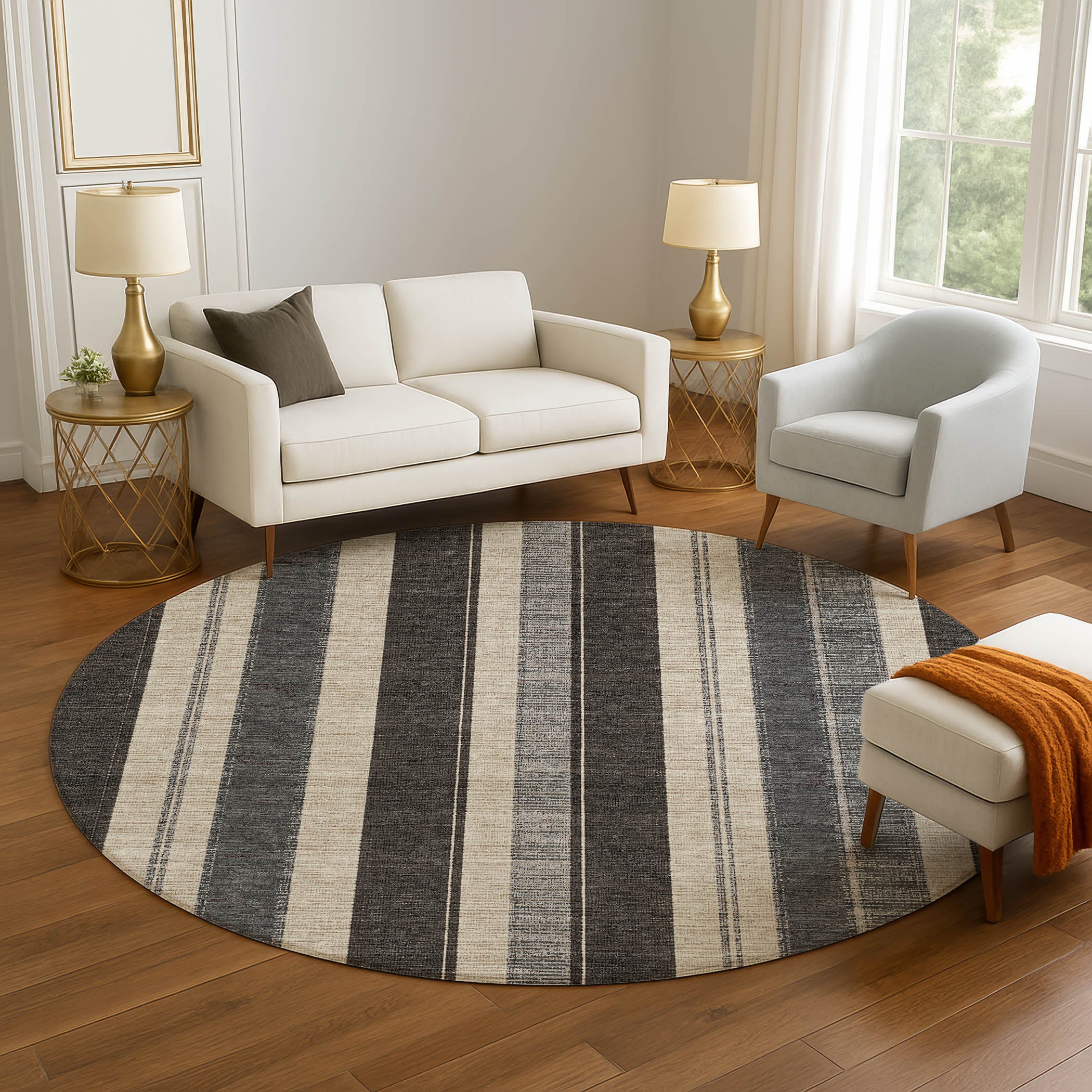 Bogota Machine Washable Transitional Black Rug 8' x 8' #shape_Round