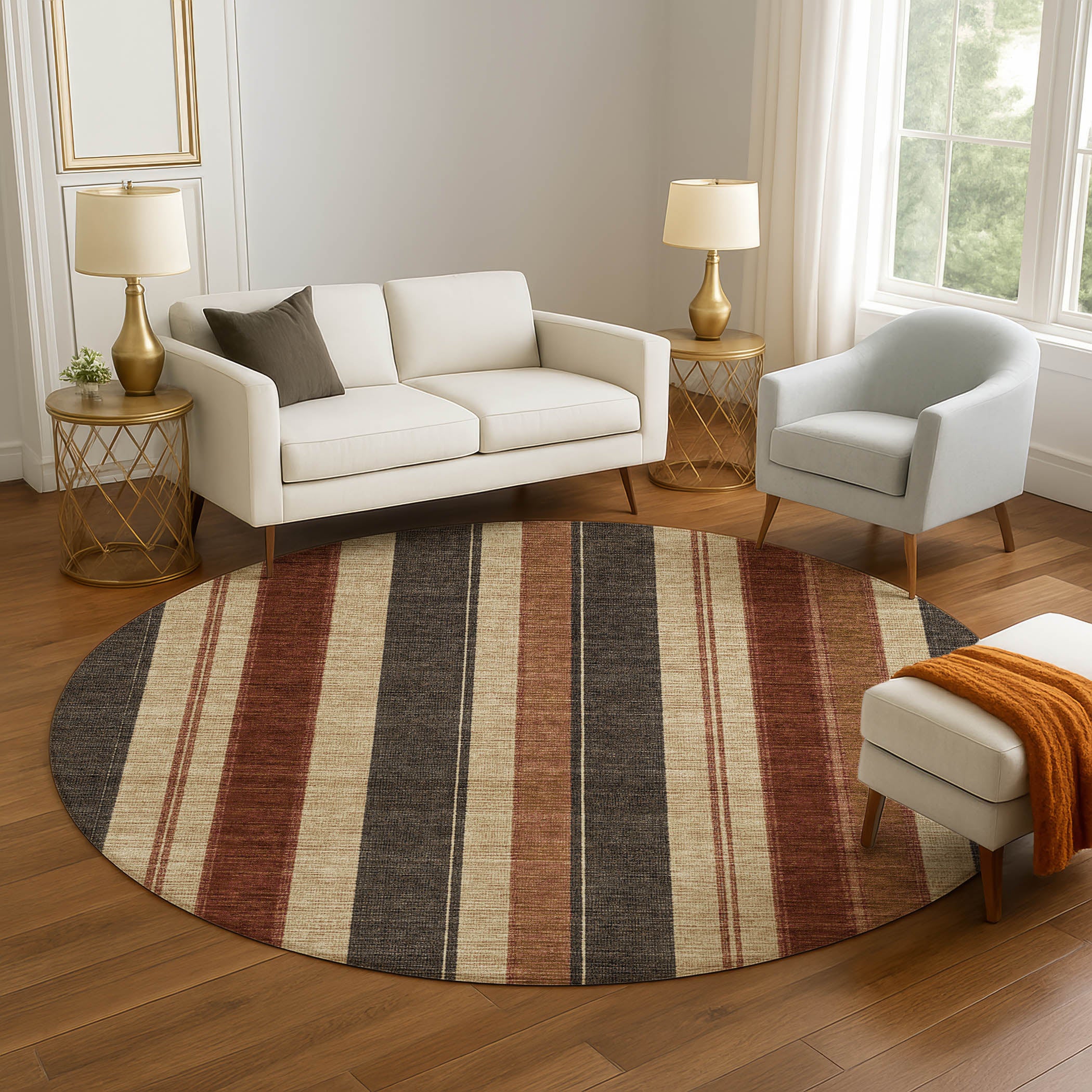 Bogota Machine Washable Transitional Chocolate Brown Rug 8' x 8' #shape_Round