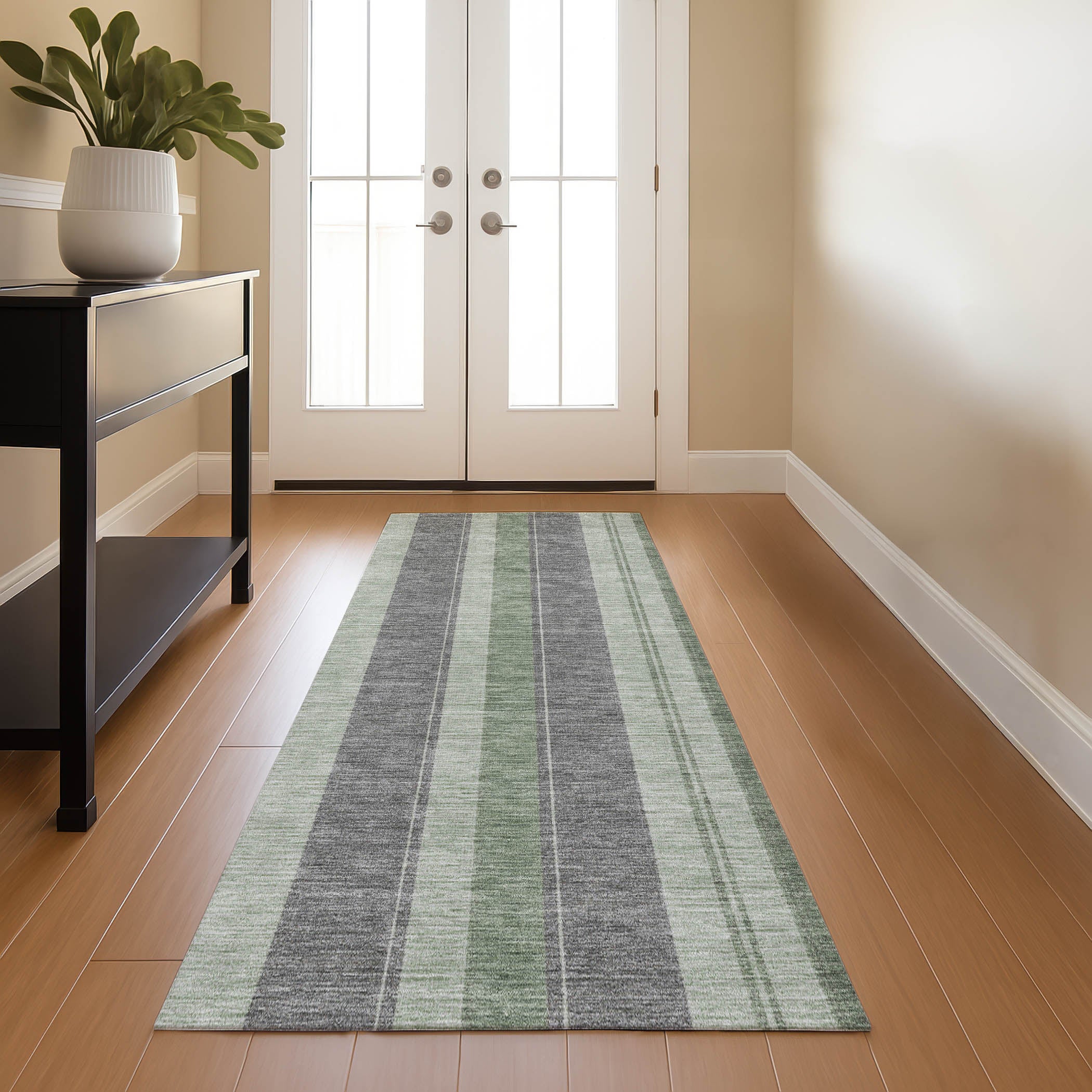 Bogota Machine Washable Transitional Green Rug 2'3" x 7'6" #shape_Runner