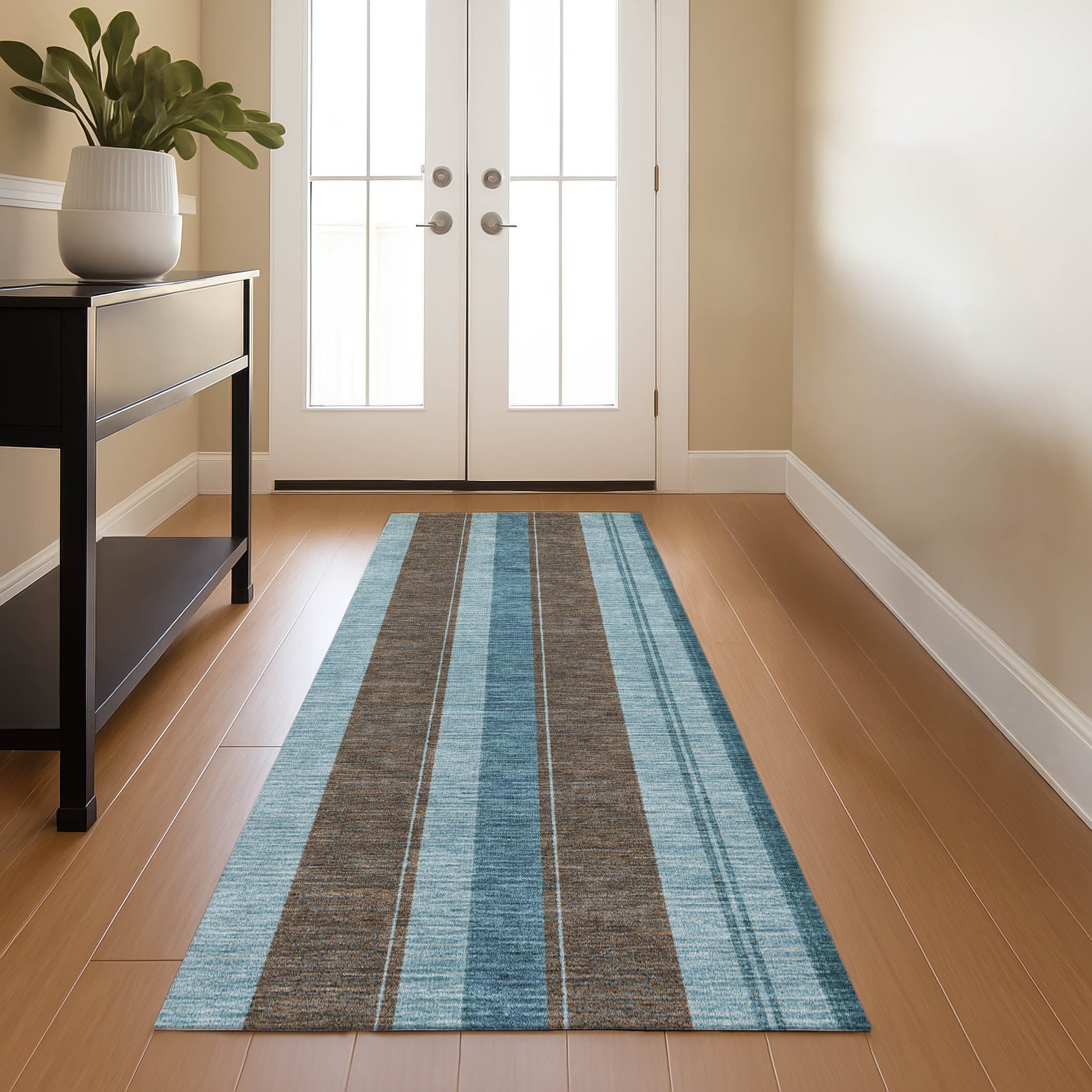 Bogota Machine Washable Transitional Teal Rug 2'3" x 7'6" #shape_Runner