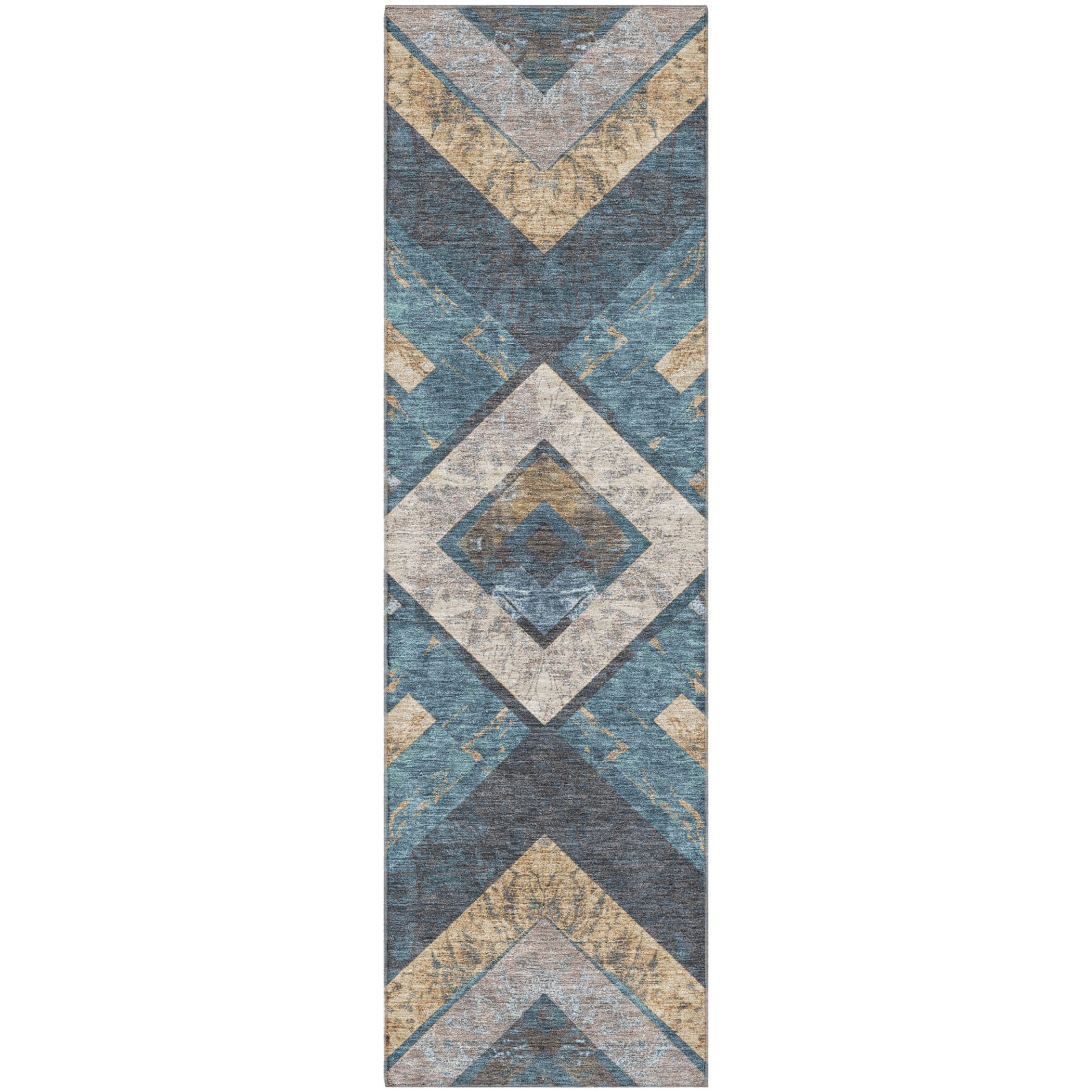 Salzburg Machine Washable Transitional Navy Blue Rug 2'3" x 7'6" #shape_Runner