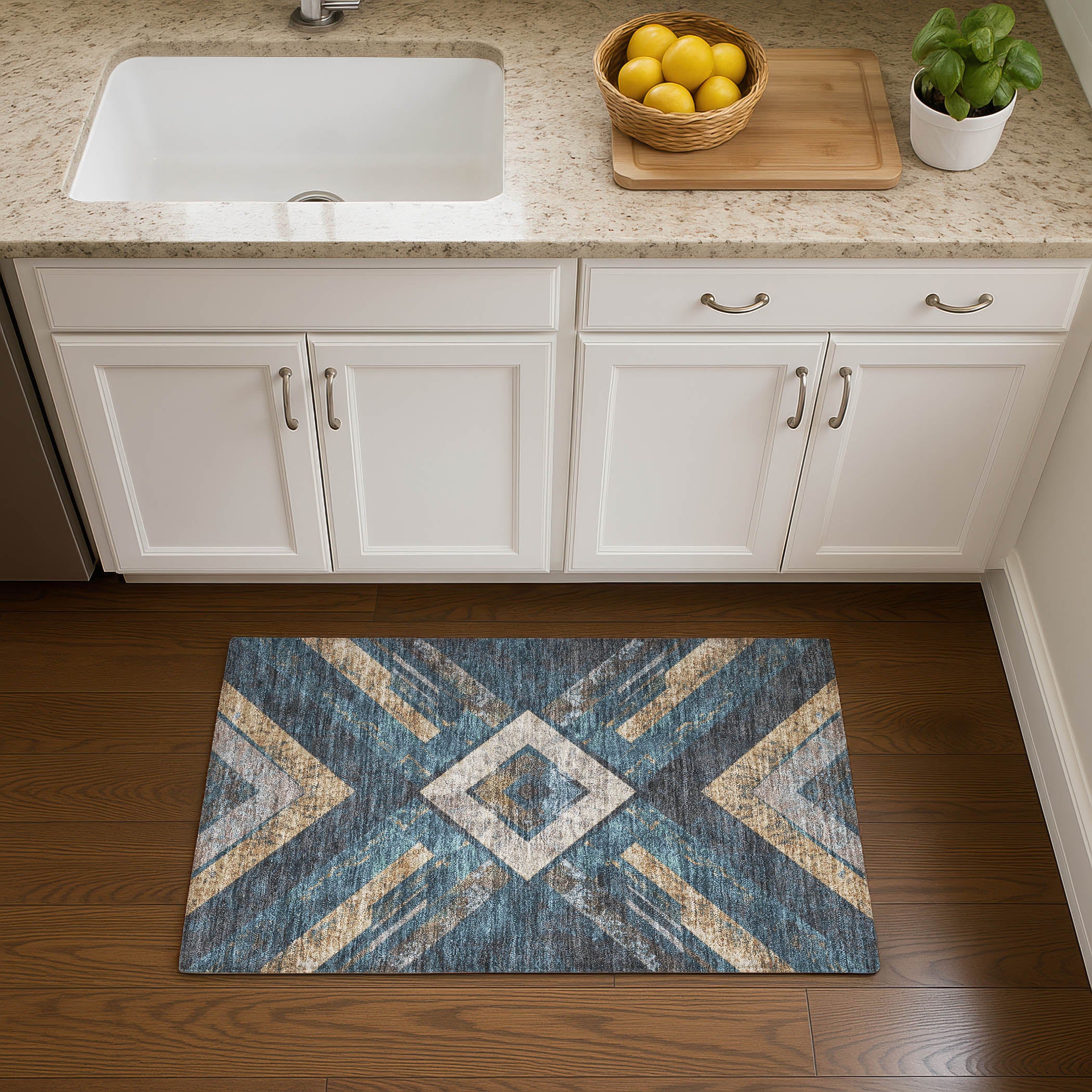 Salzburg Machine Washable Transitional Navy Blue Rug 1'8" x 2'6" #shape_Rectangle