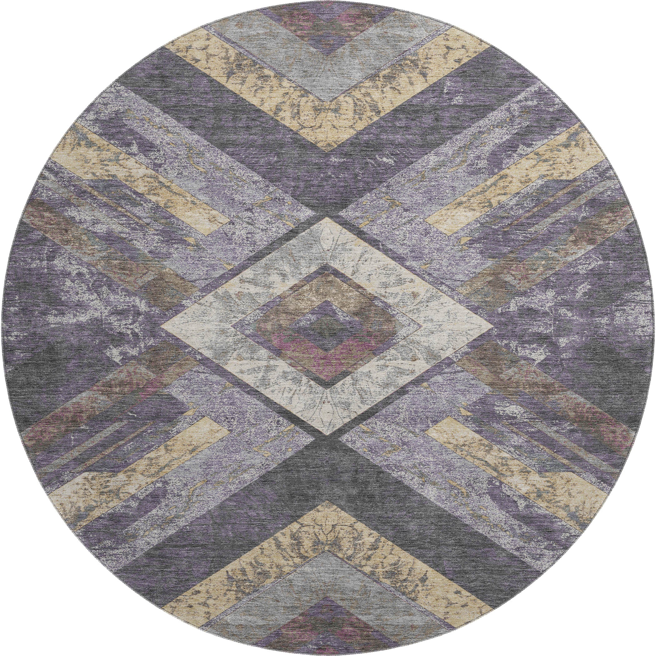 Salzburg Machine Washable Transitional Purple Rug 8' x 8' #shape_Round
