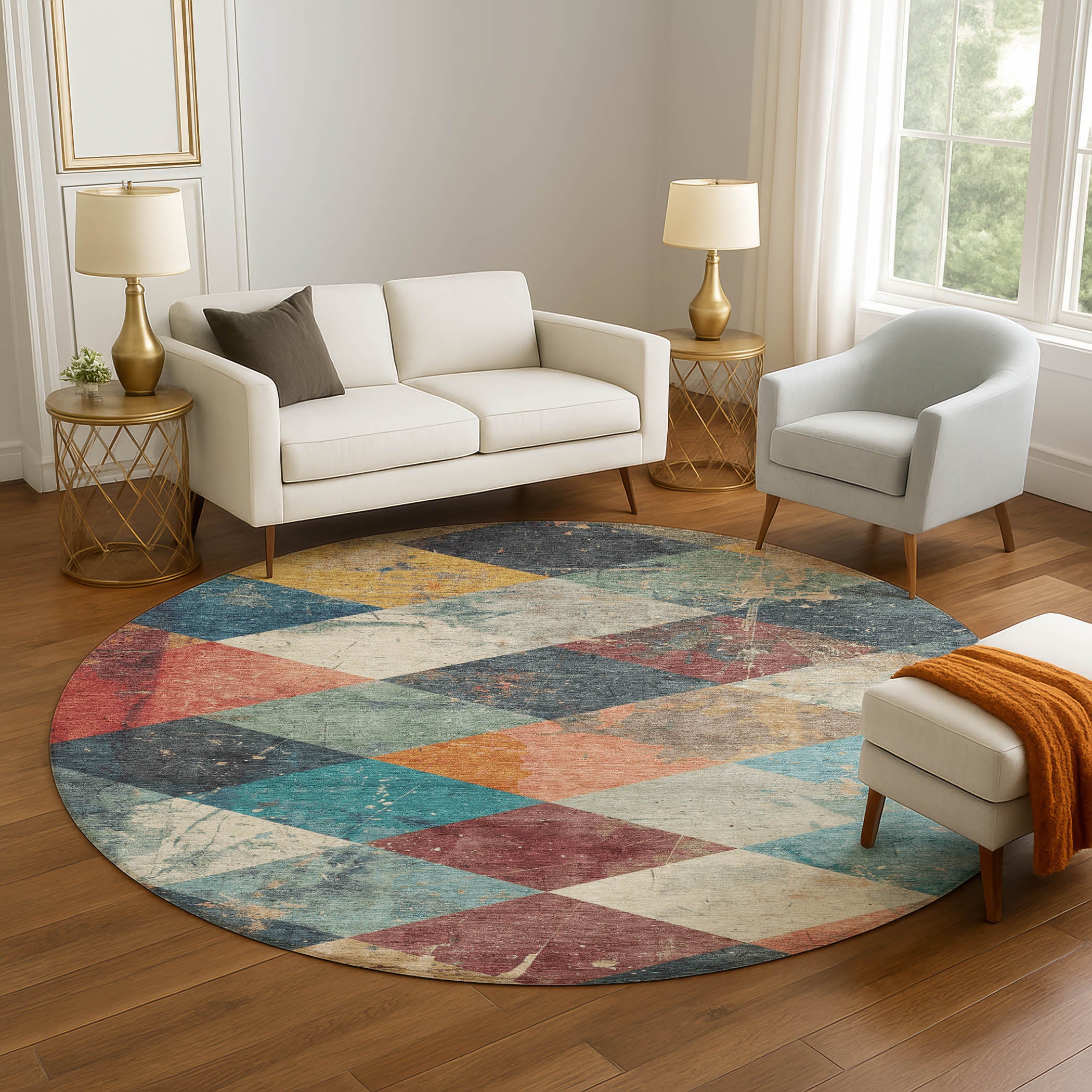 Reykjavik Machine Washable Transitional Navy Blue Rug 8' x 8' #shape_Round
