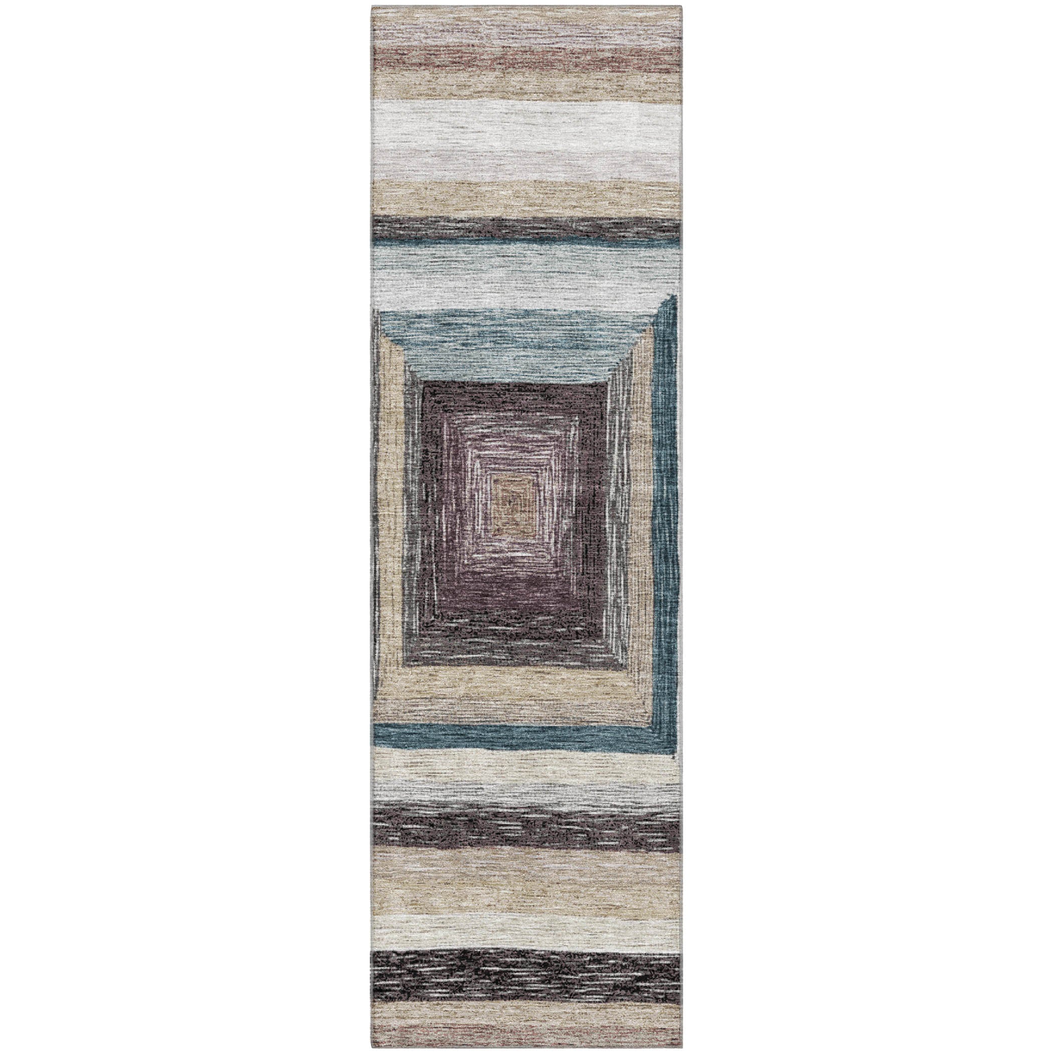 Porto Machine Washable Transitional Beige Brown Rug 2'3" x 7'6" #shape_Runner