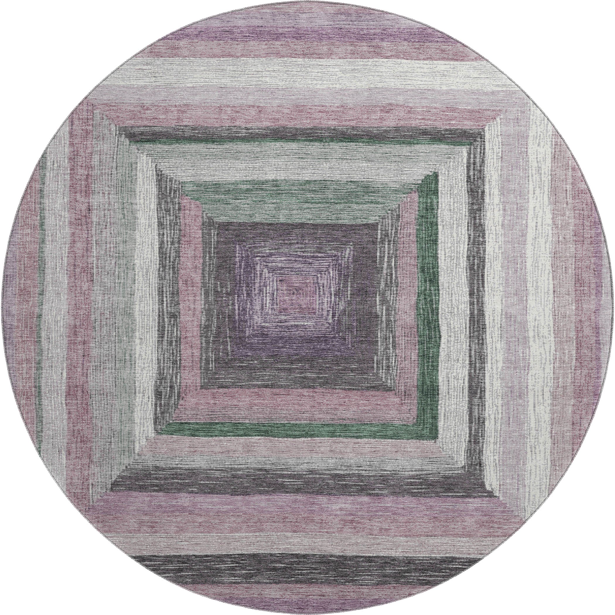 Porto Machine Washable Transitional Blush Pink Rug 8' x 8' #shape_Round