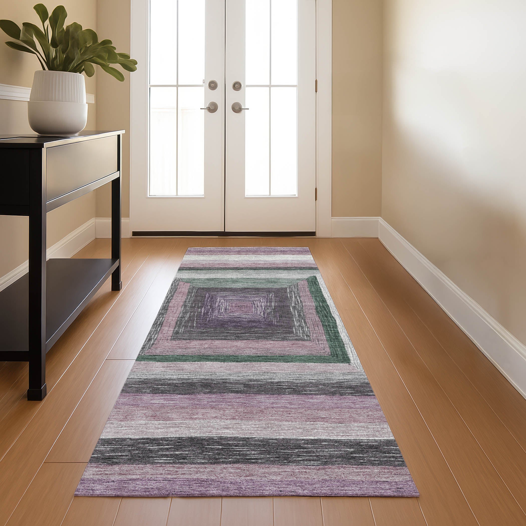 Porto Machine Washable Transitional Blush Pink Rug 2'3" x 7'6" #shape_Runner
