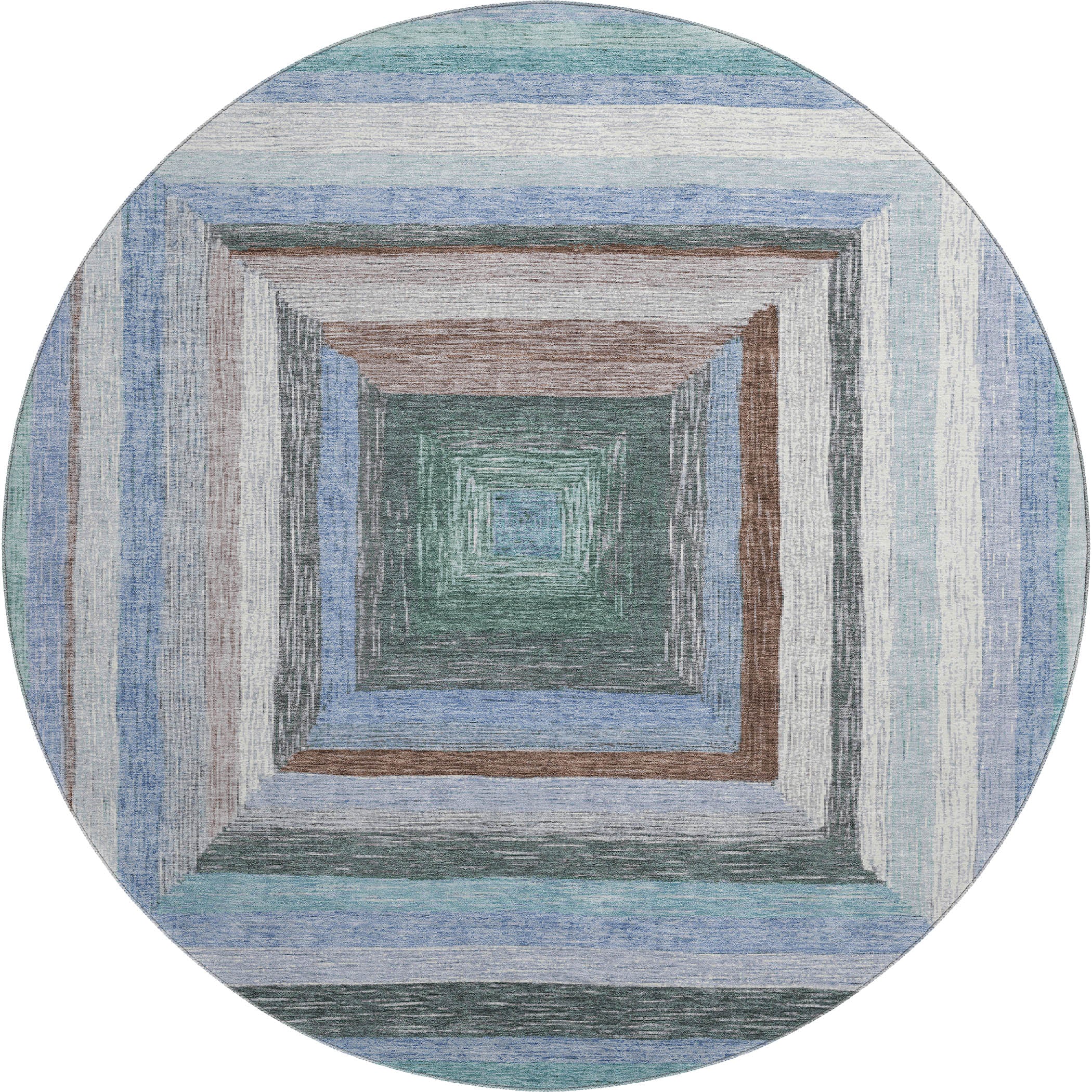 Porto Machine Washable Transitional Denim Blue Rug 8' x 8' #shape_Round