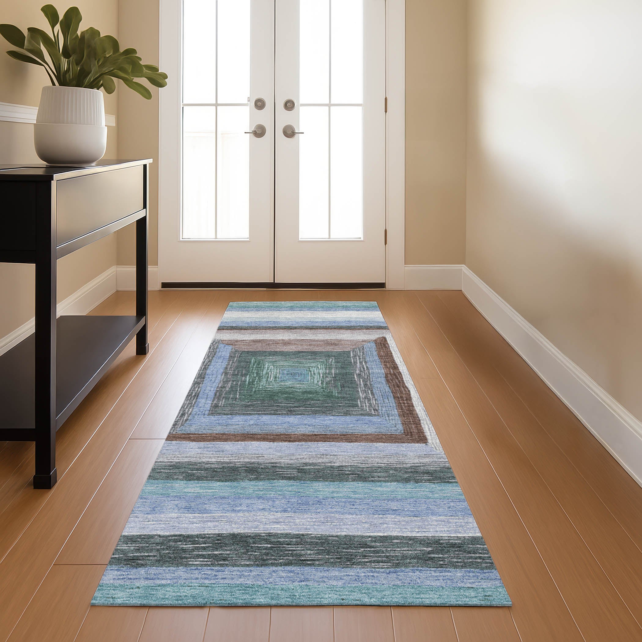 Porto Machine Washable Transitional Denim Blue Rug 2'3" x 7'6" #shape_Runner