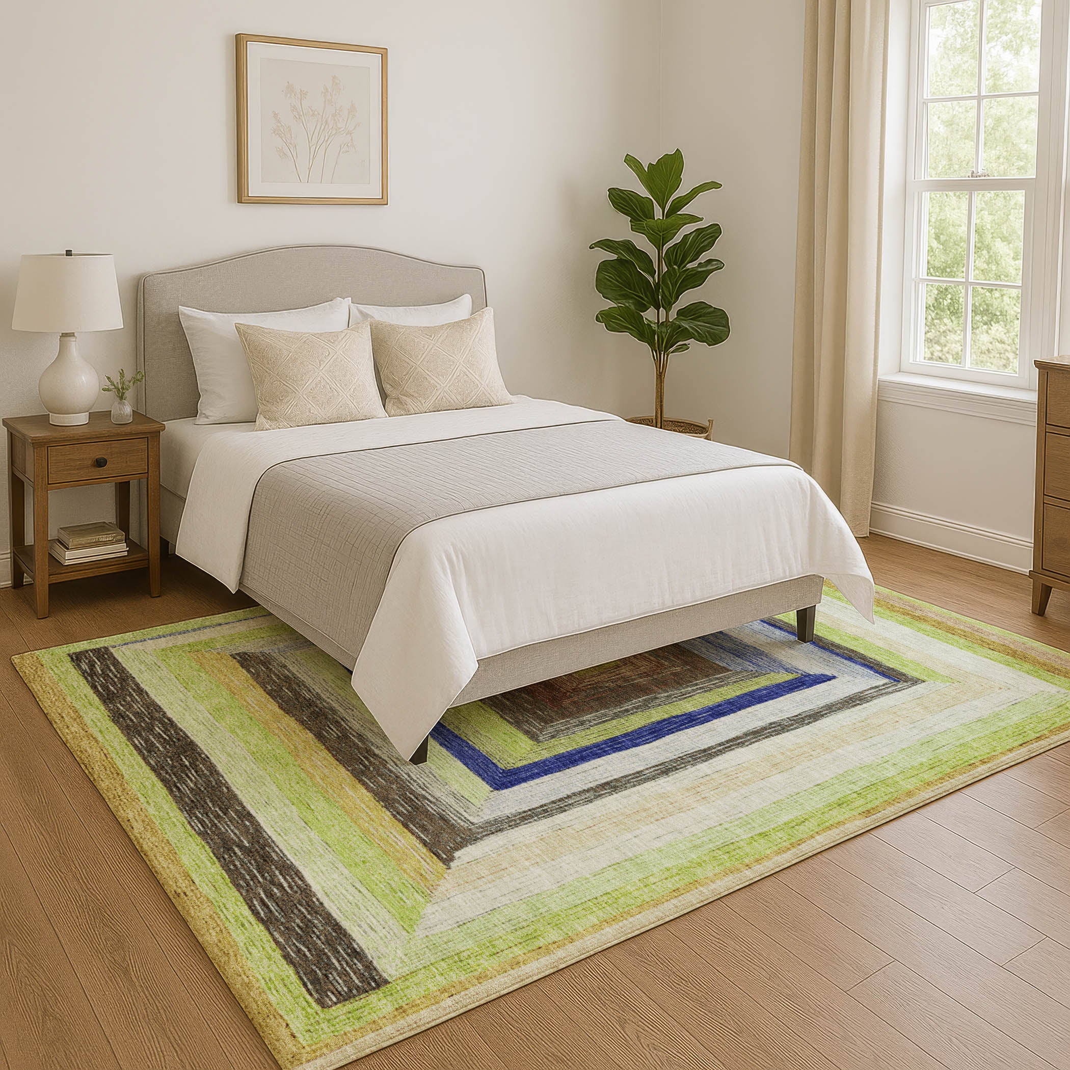 Porto Machine Washable Transitional Lime Green Rug 2'6" x 3'10" #shape_Rectangle