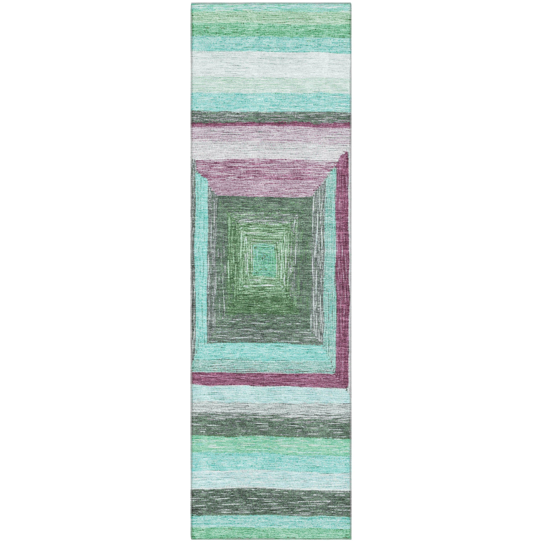 Porto Machine Washable Transitional Teal Rug 2'3" x 7'6" #shape_Runner
