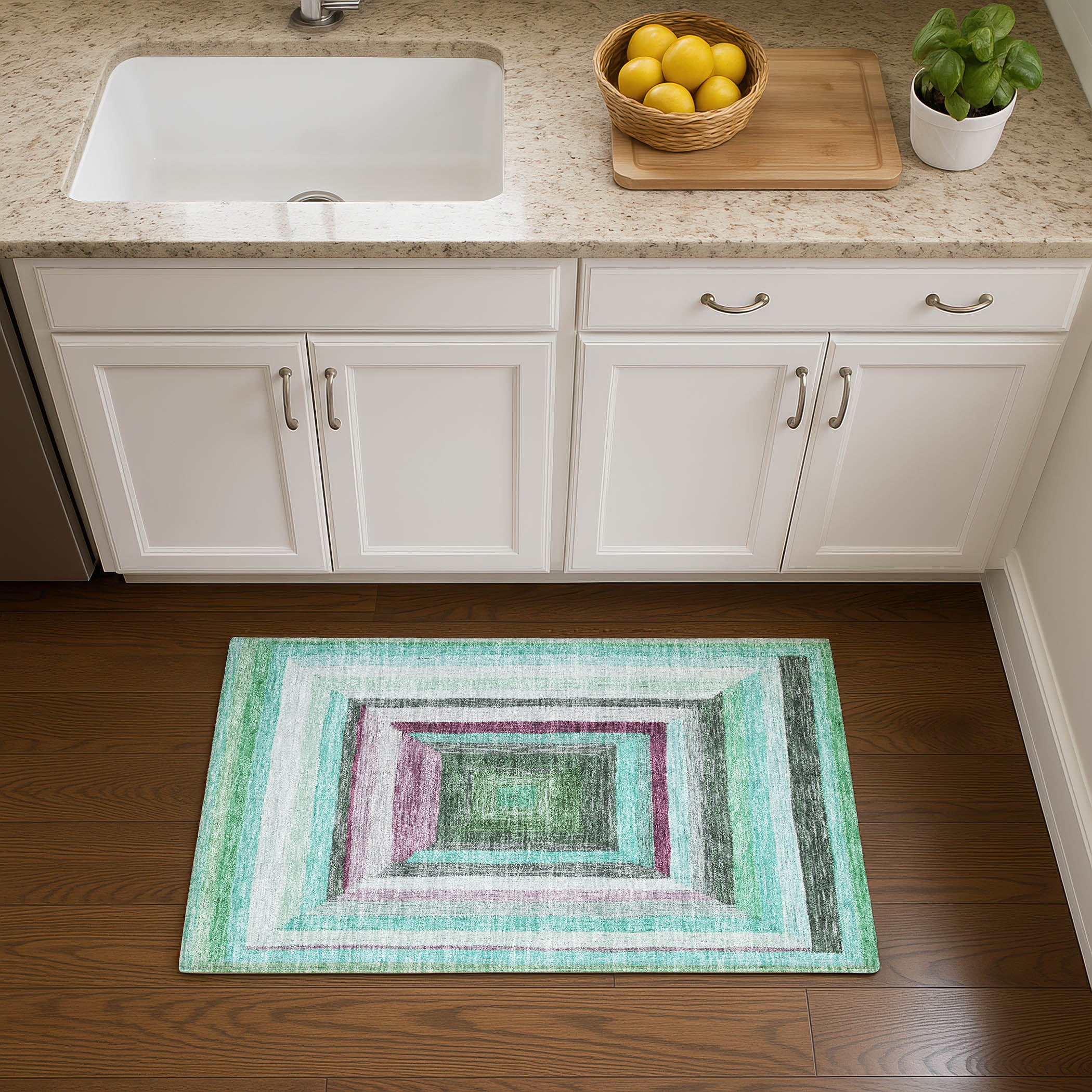 Porto Machine Washable Transitional Teal Rug 1'8" x 2'6" #shape_Rectangle