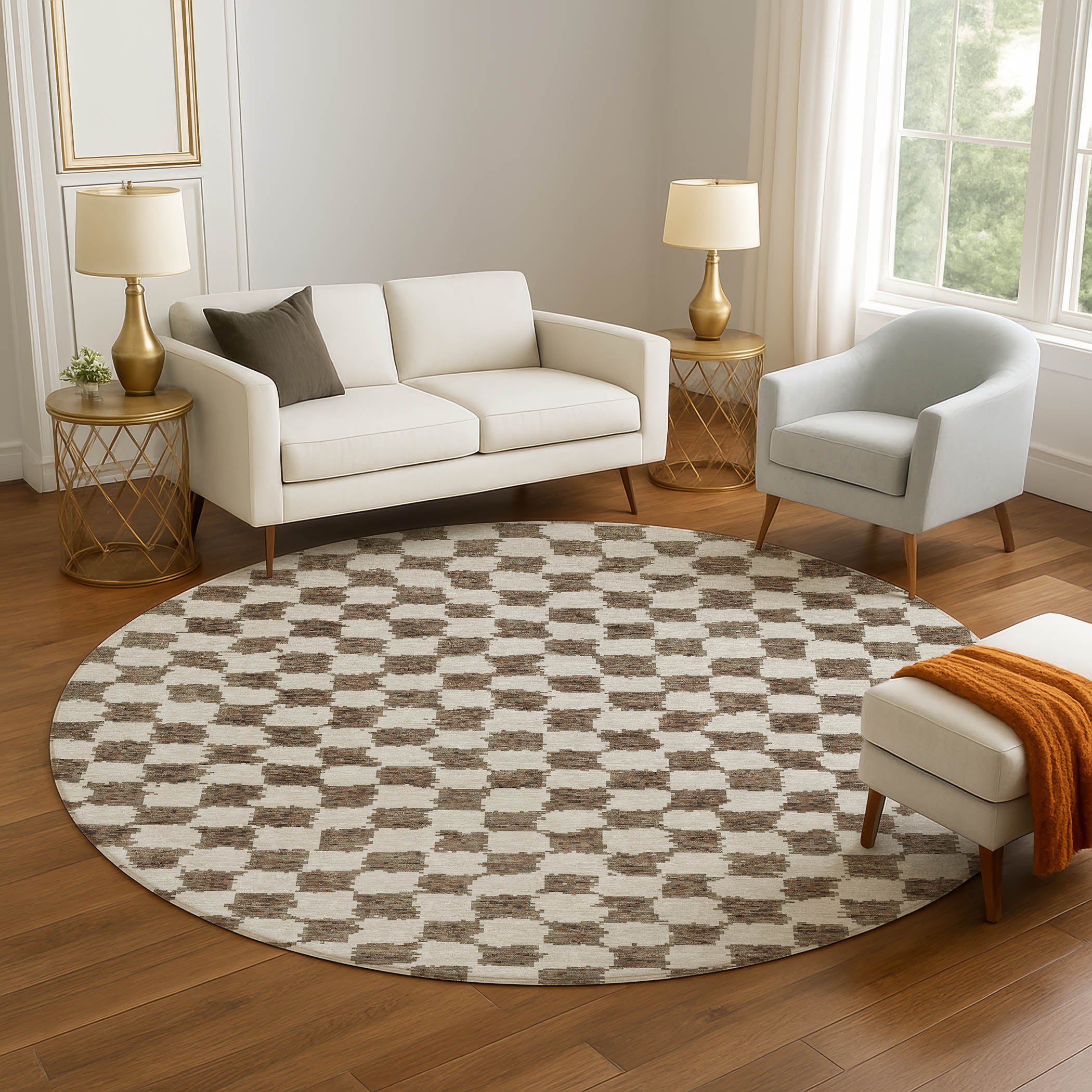 Ghent Machine Washable Transitional Brown Rug 8' x 8' #shape_Round