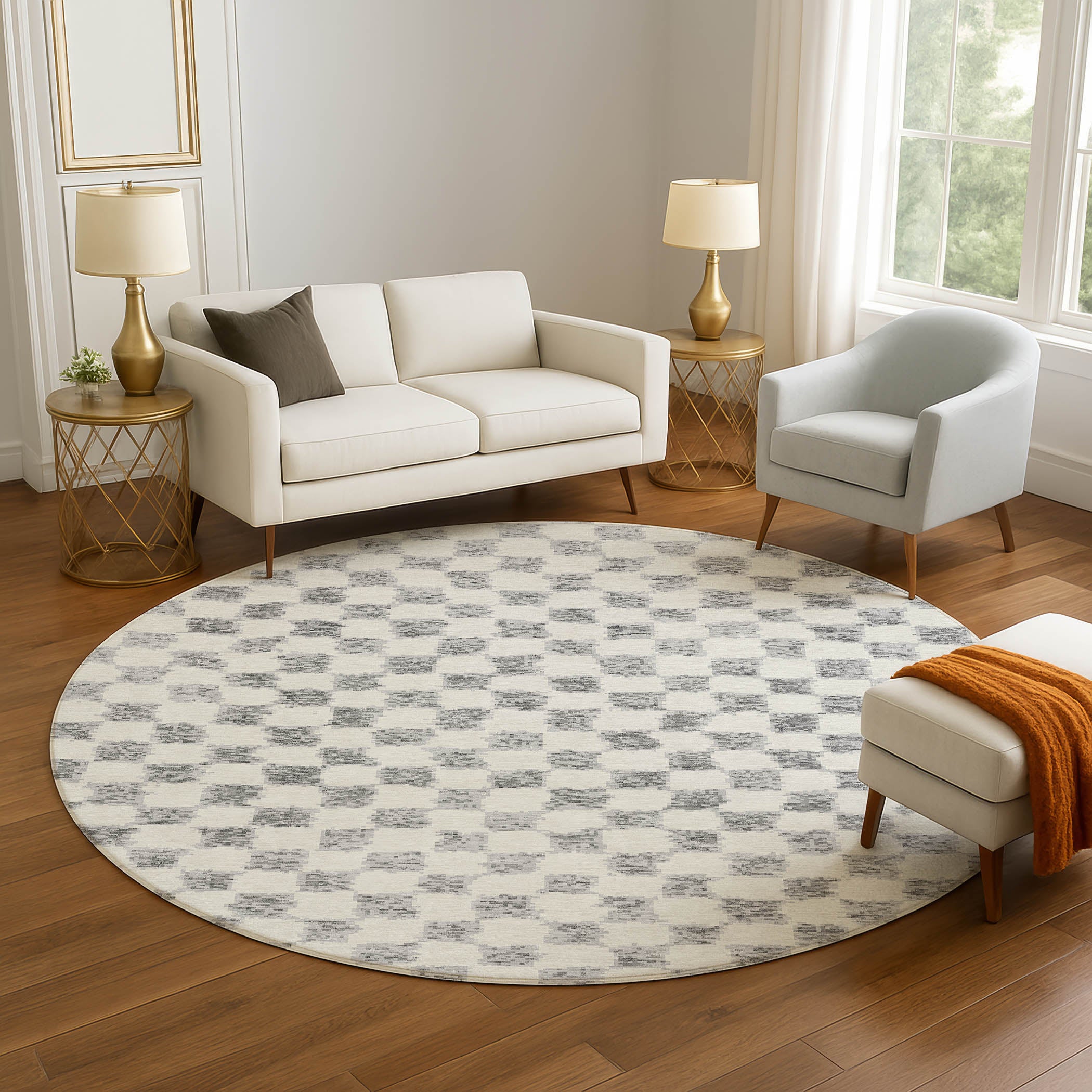 Ghent Machine Washable Transitional Gray Rug 8' x 8' #shape_Round