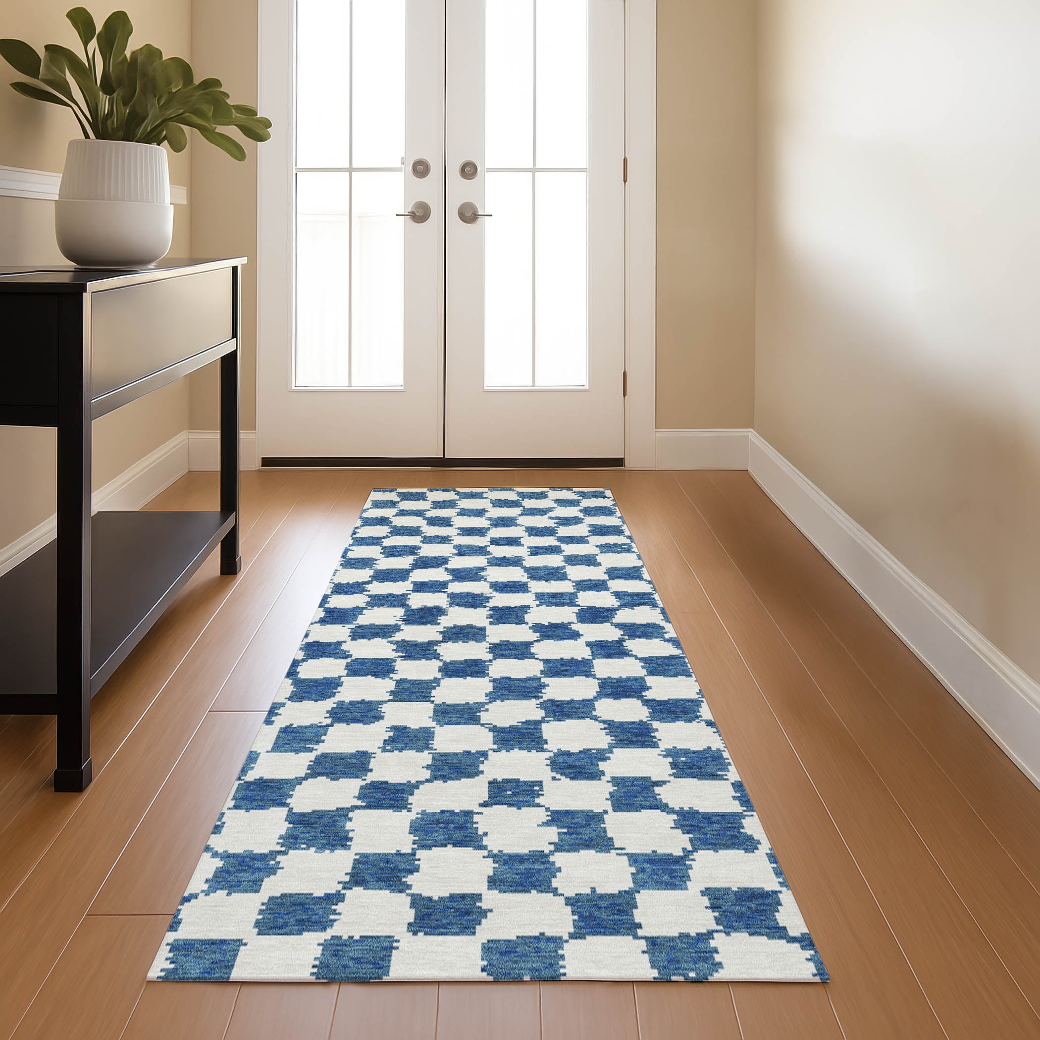 Ghent Machine Washable Transitional Navy Blue Rug 2'3" x 7'6" #shape_Runner