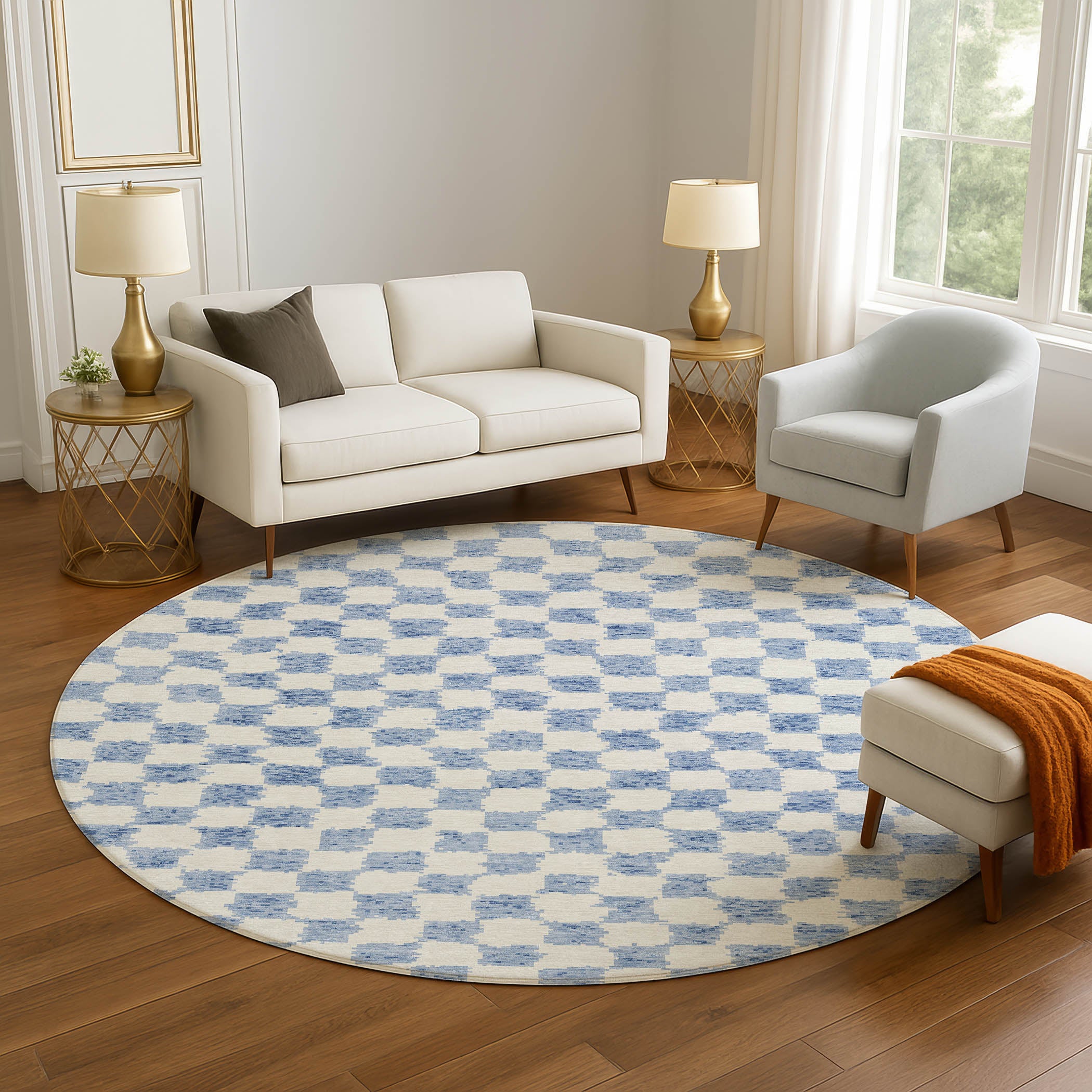 Ghent Machine Washable Transitional Sky Blue Rug 8' x 8' #shape_Round