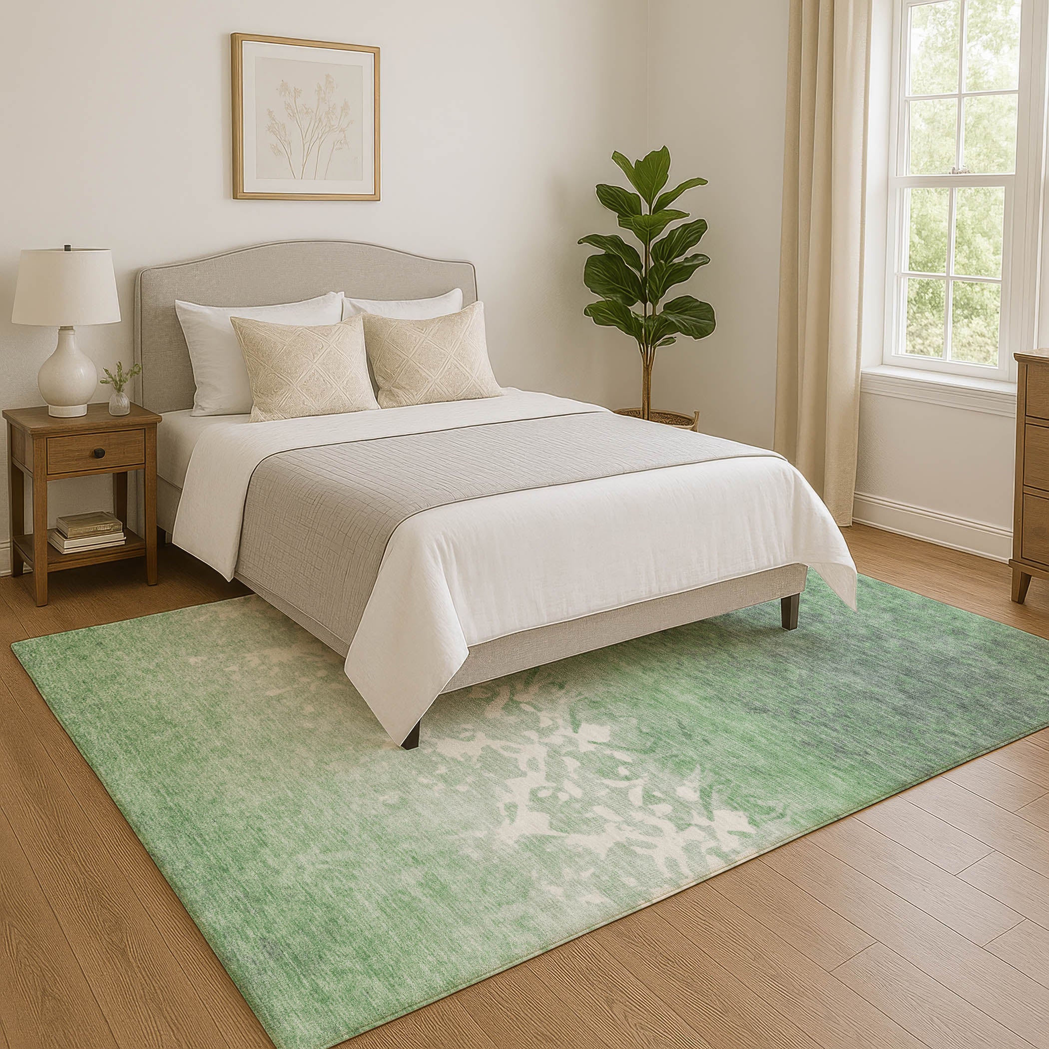 Porto Machine Washable Transitional Green Rug 2'6" x 3'10" #shape_Rectangle