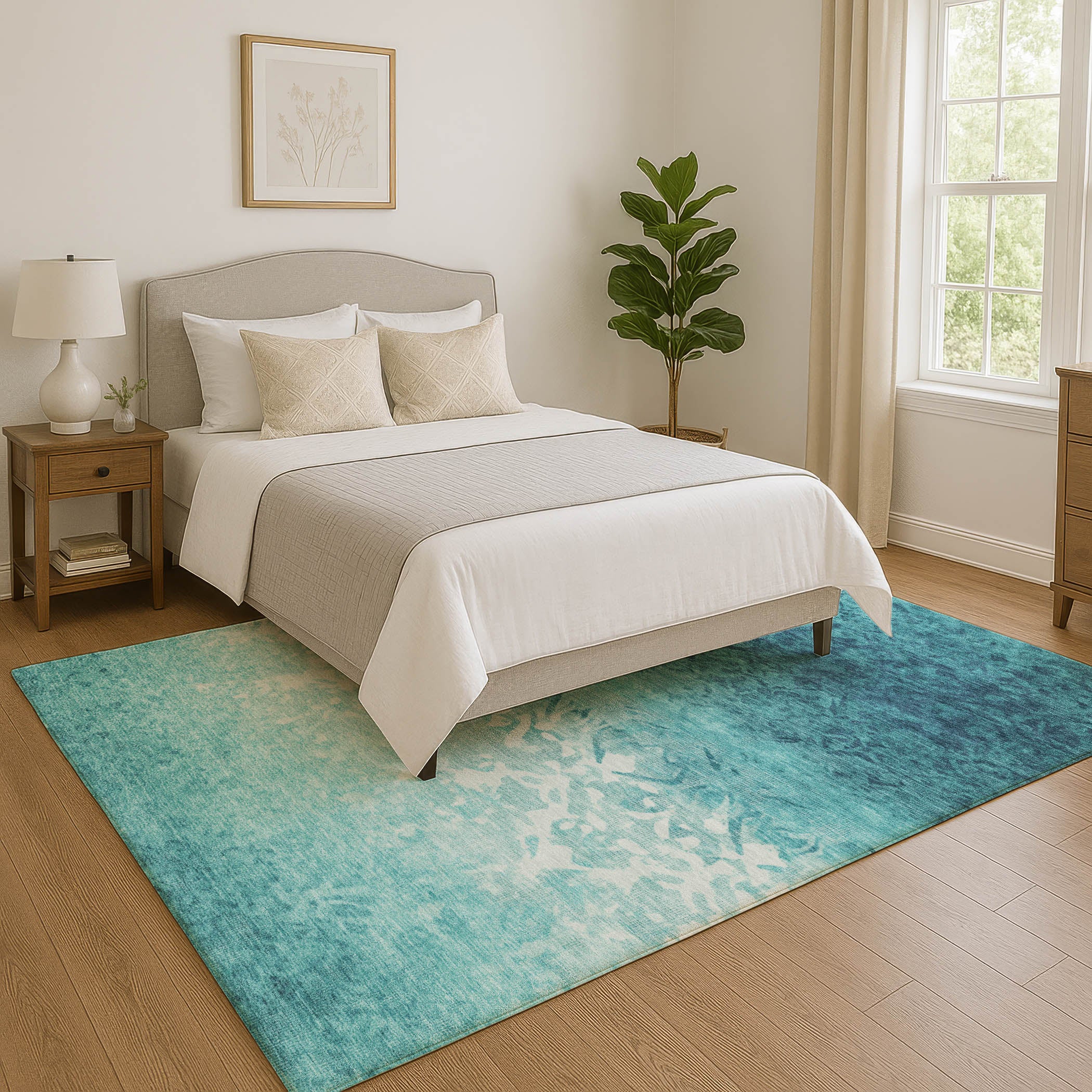 Porto Machine Washable Transitional Teal Rug 2'6" x 3'10" #shape_Rectangle