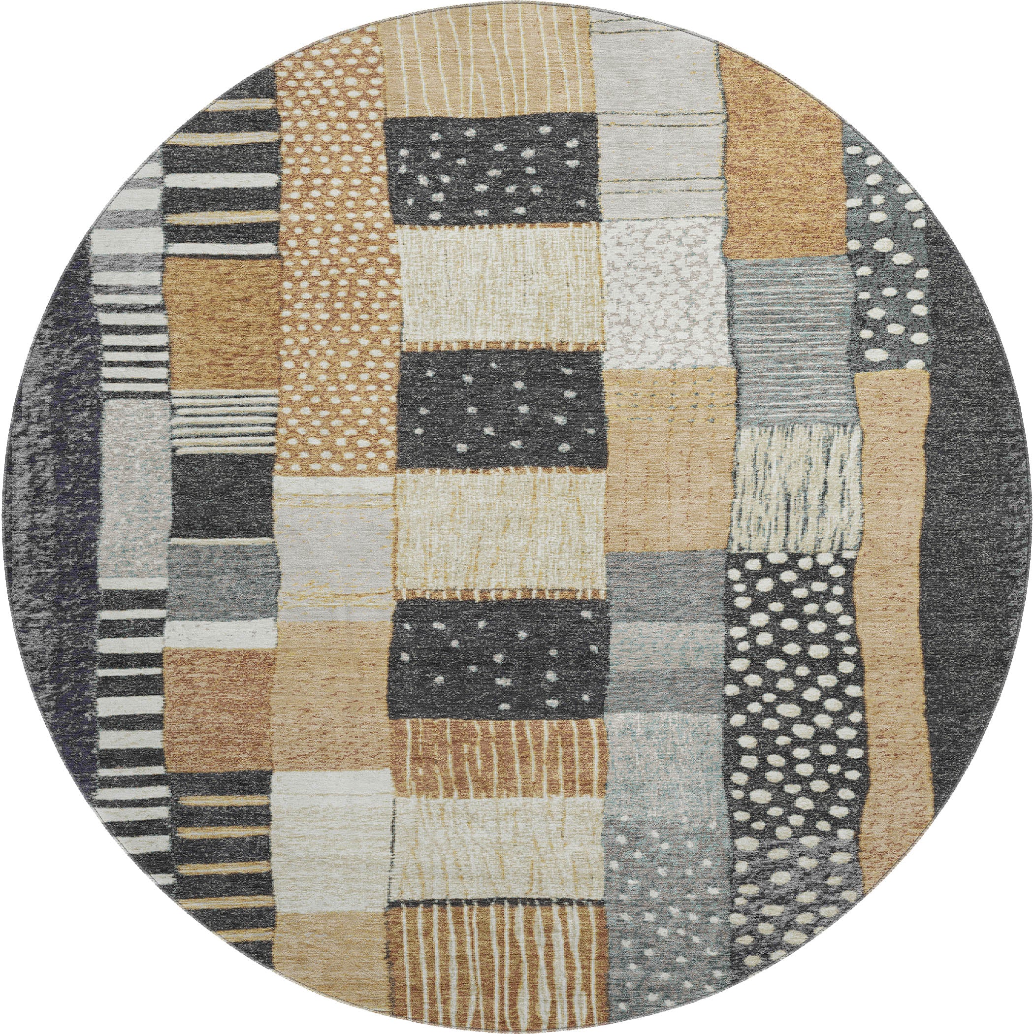 Bergen Machine Washable Transitional Black Rug 8' x 8' #shape_Round