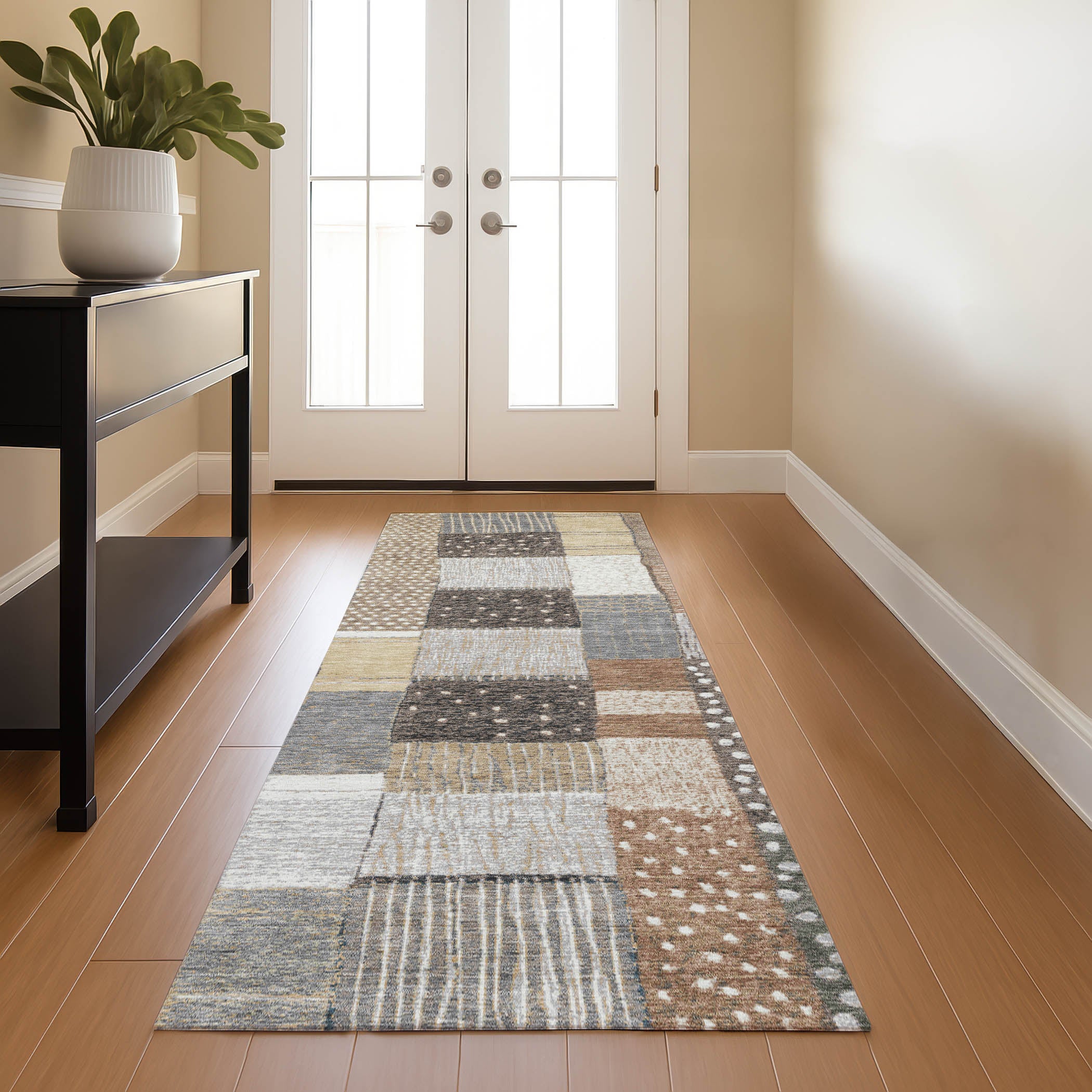 Bergen Machine Washable Transitional Brown Rug 2'3" x 7'6" #shape_Runner