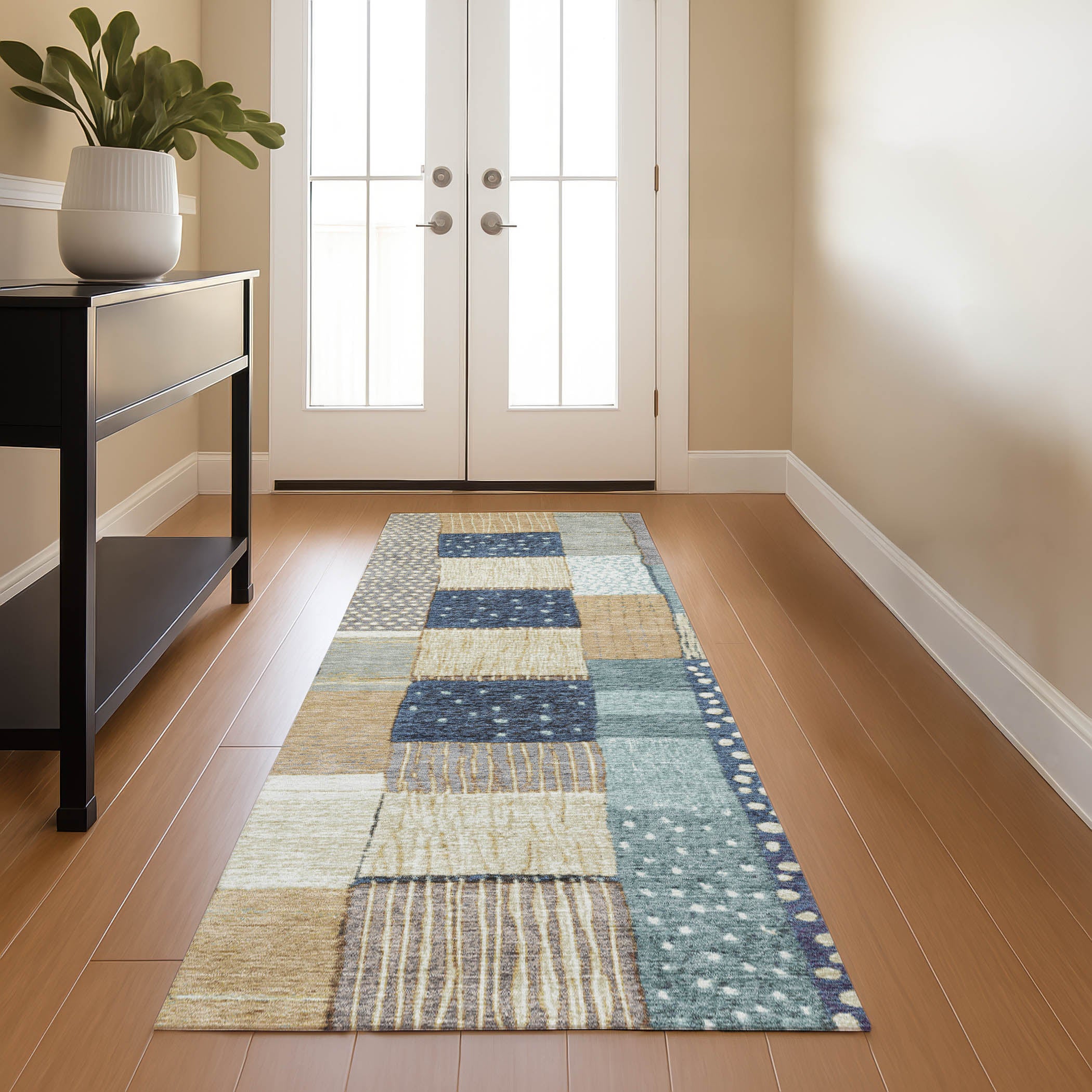 Bergen Machine Washable Transitional Navy Blue Rug 2'3" x 7'6" #shape_Runner