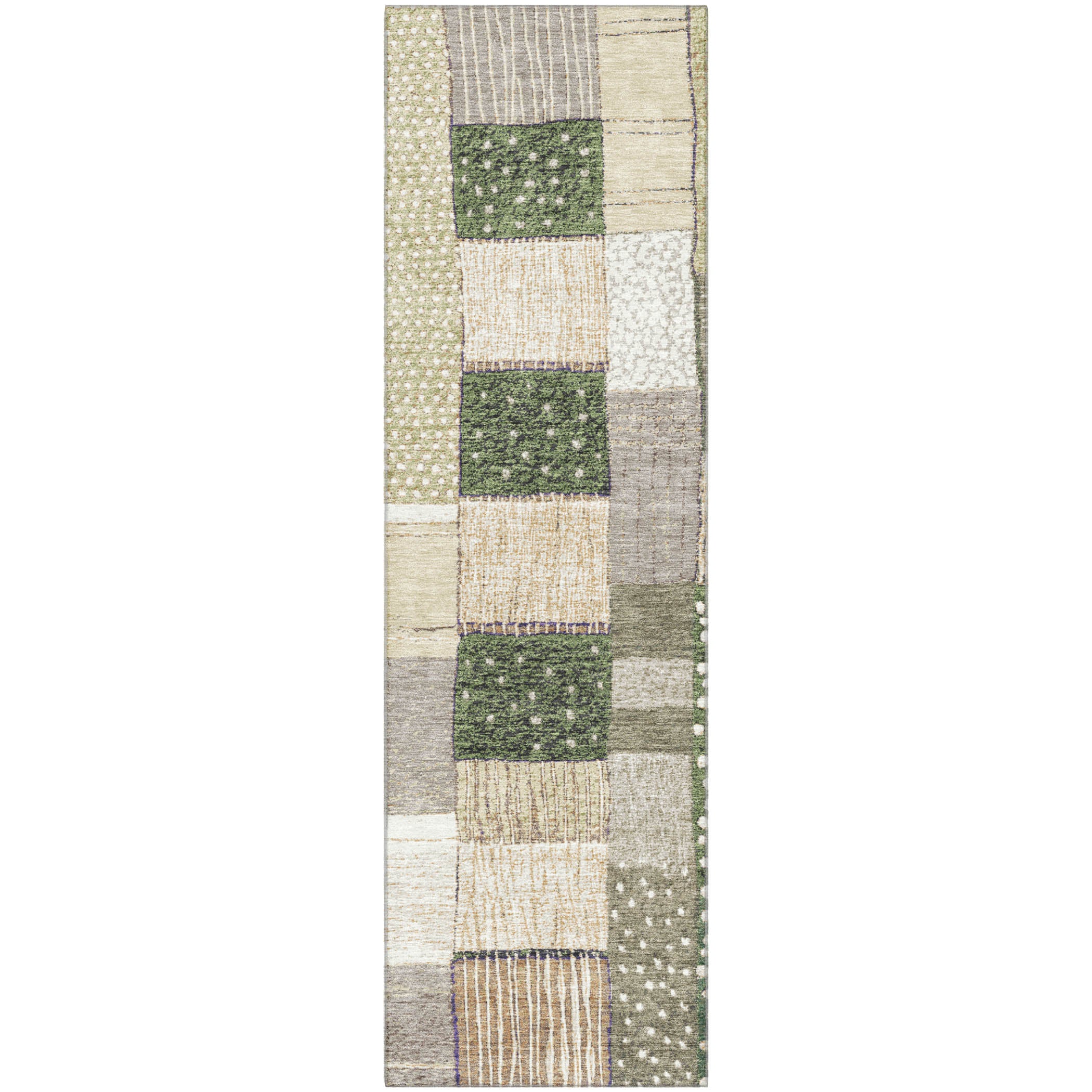 Bergen Machine Washable Transitional Olive Green Rug 2'3" x 7'6" #shape_Runner