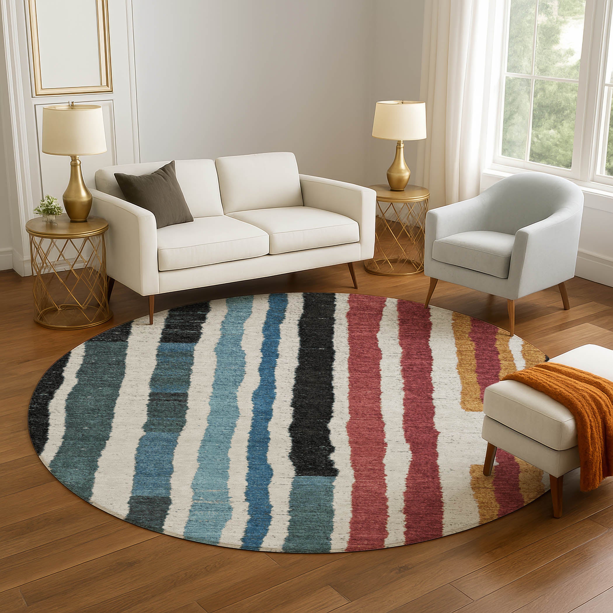 Kotor Machine Washable Transitional Black Rug 8' x 8' #shape_Round