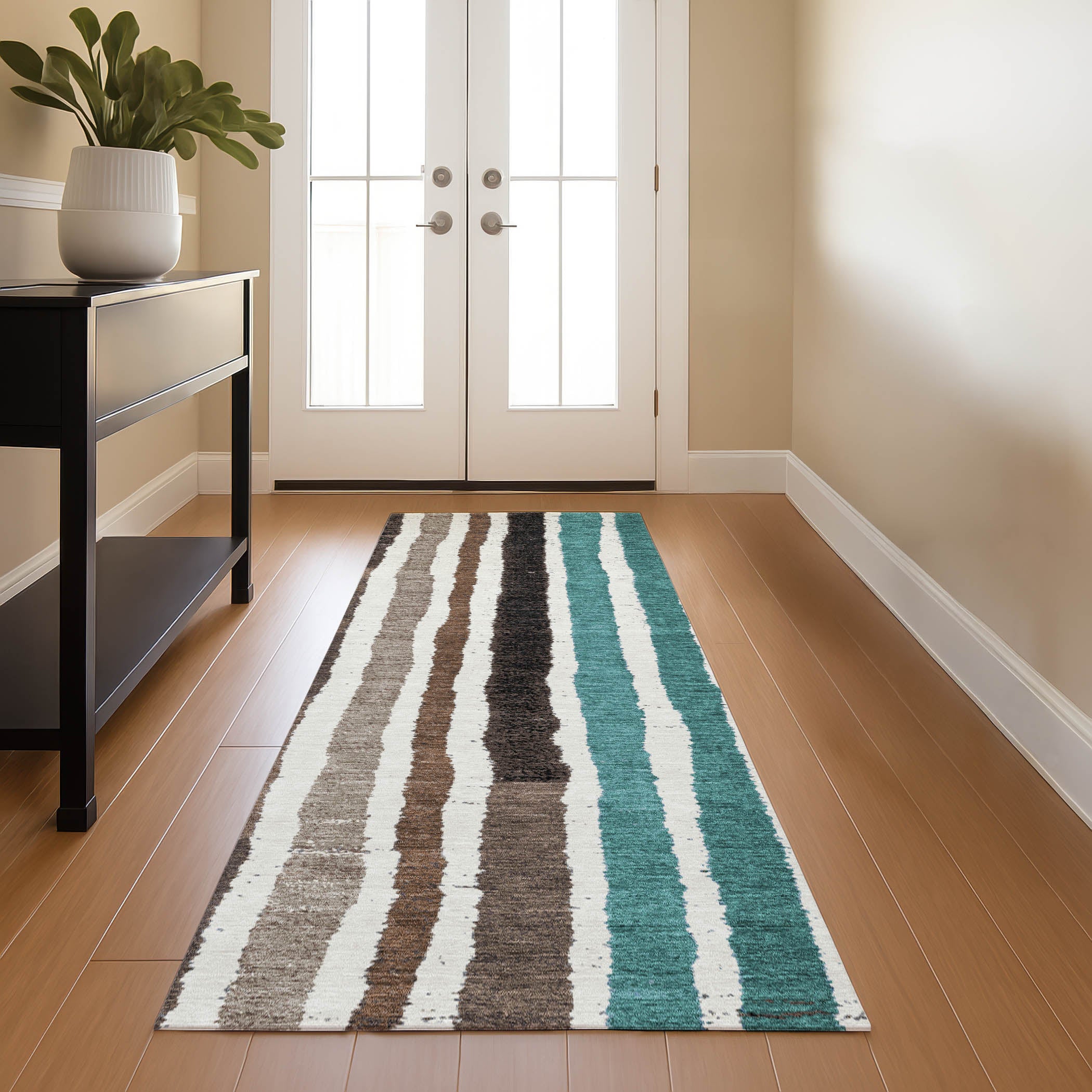 Kotor Machine Washable Transitional Brown Rug 2'3" x 7'6" #shape_Runner