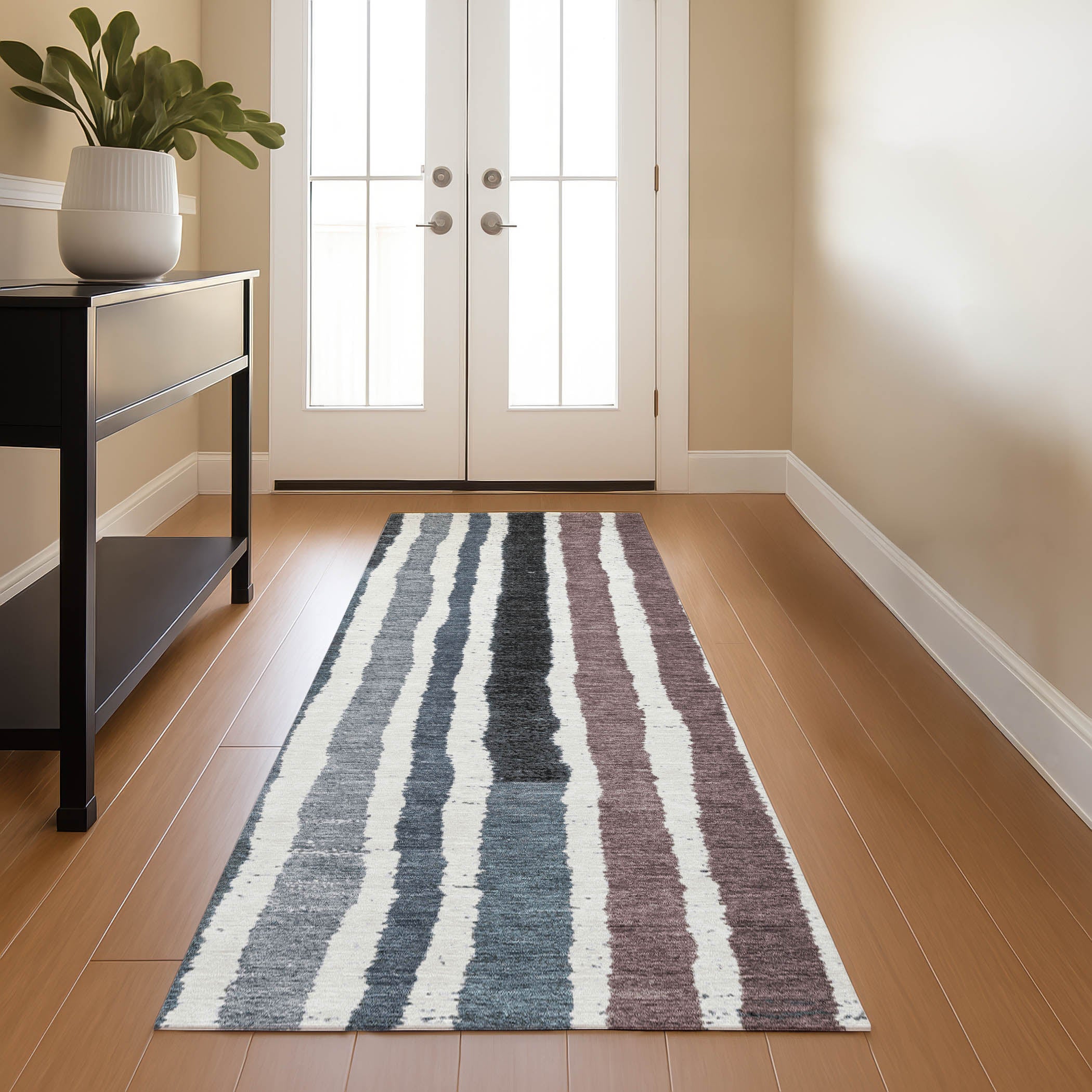 Kotor Machine Washable Transitional Denim Blue Rug 2'3" x 7'6" #shape_Runner