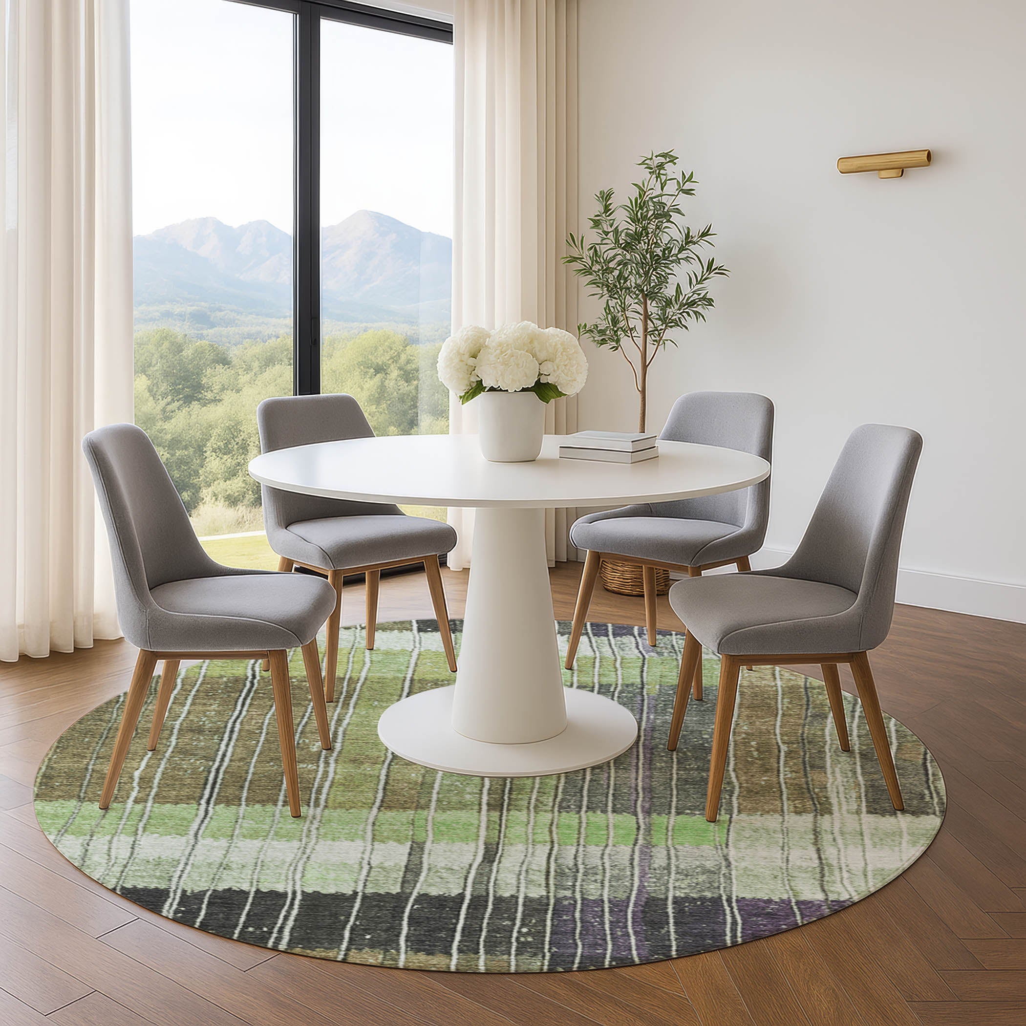 Kotor Machine Washable Transitional Aloe Green Rug 8' x 8' #shape_Round