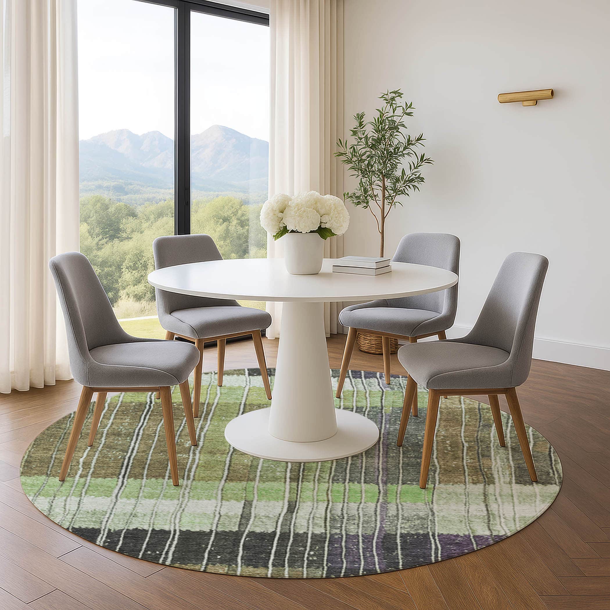 Kotor Machine Washable Transitional Aloe Green Rug 8' x 8' #shape_Round
