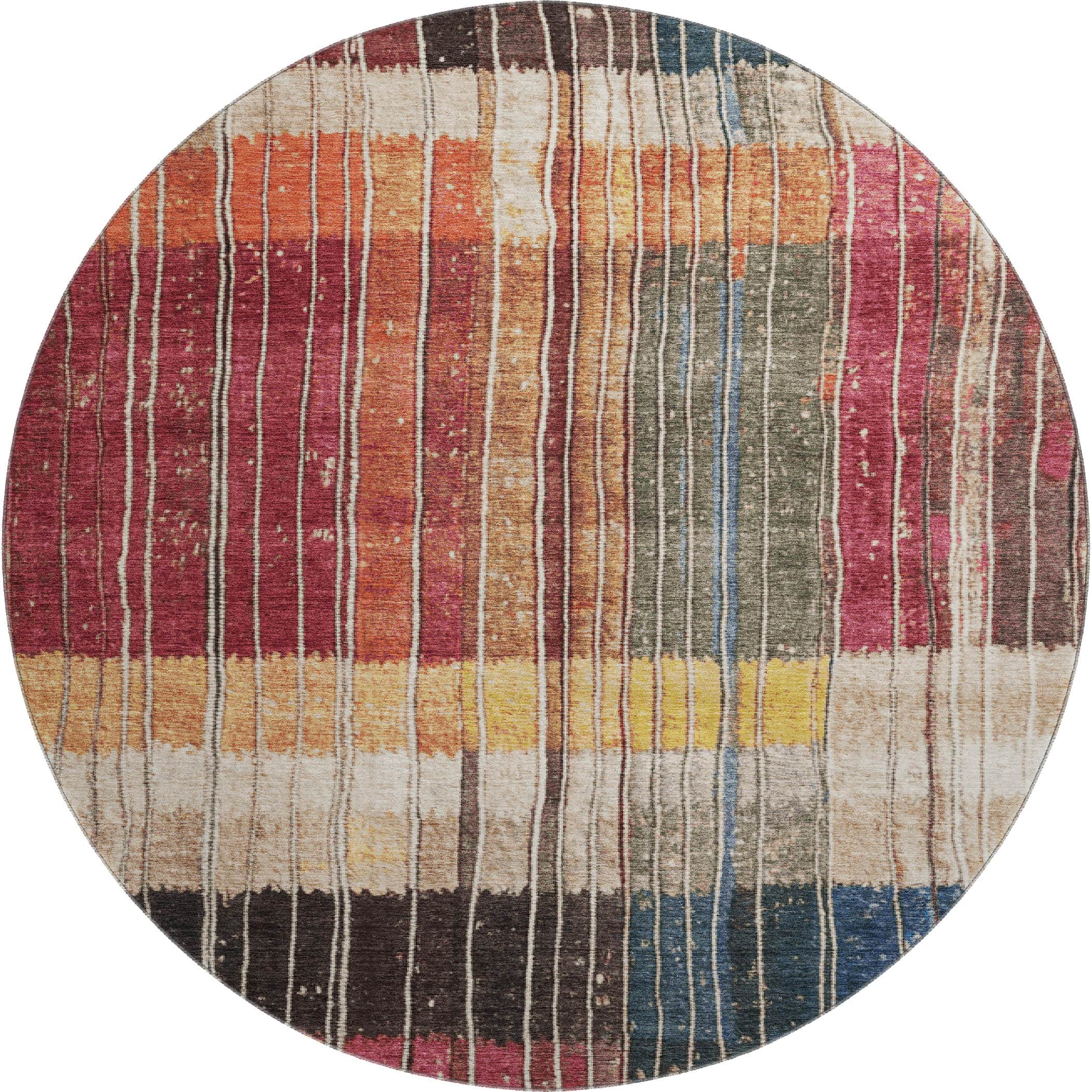 Kotor Machine Washable Transitional Beige Brown Rug 8' x 8' #shape_Round