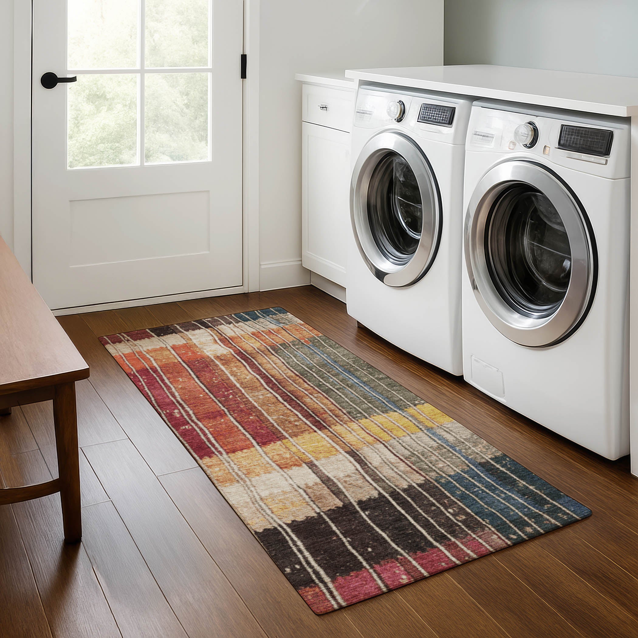Kotor Machine Washable Transitional Beige Brown Rug 2'3" x 7'6" #shape_Runner