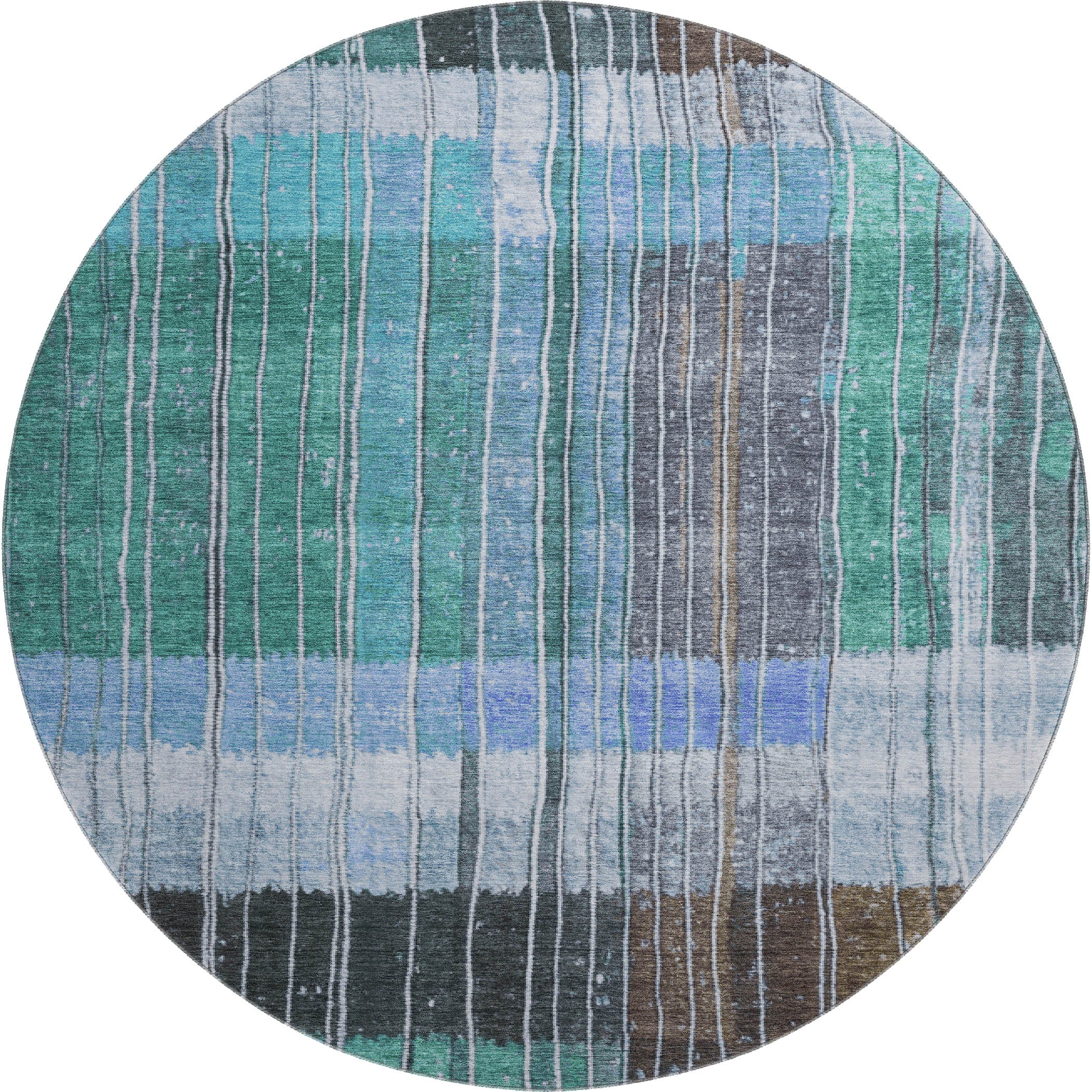 Kotor Machine Washable Transitional Teal Rug 8' x 8' #shape_Round