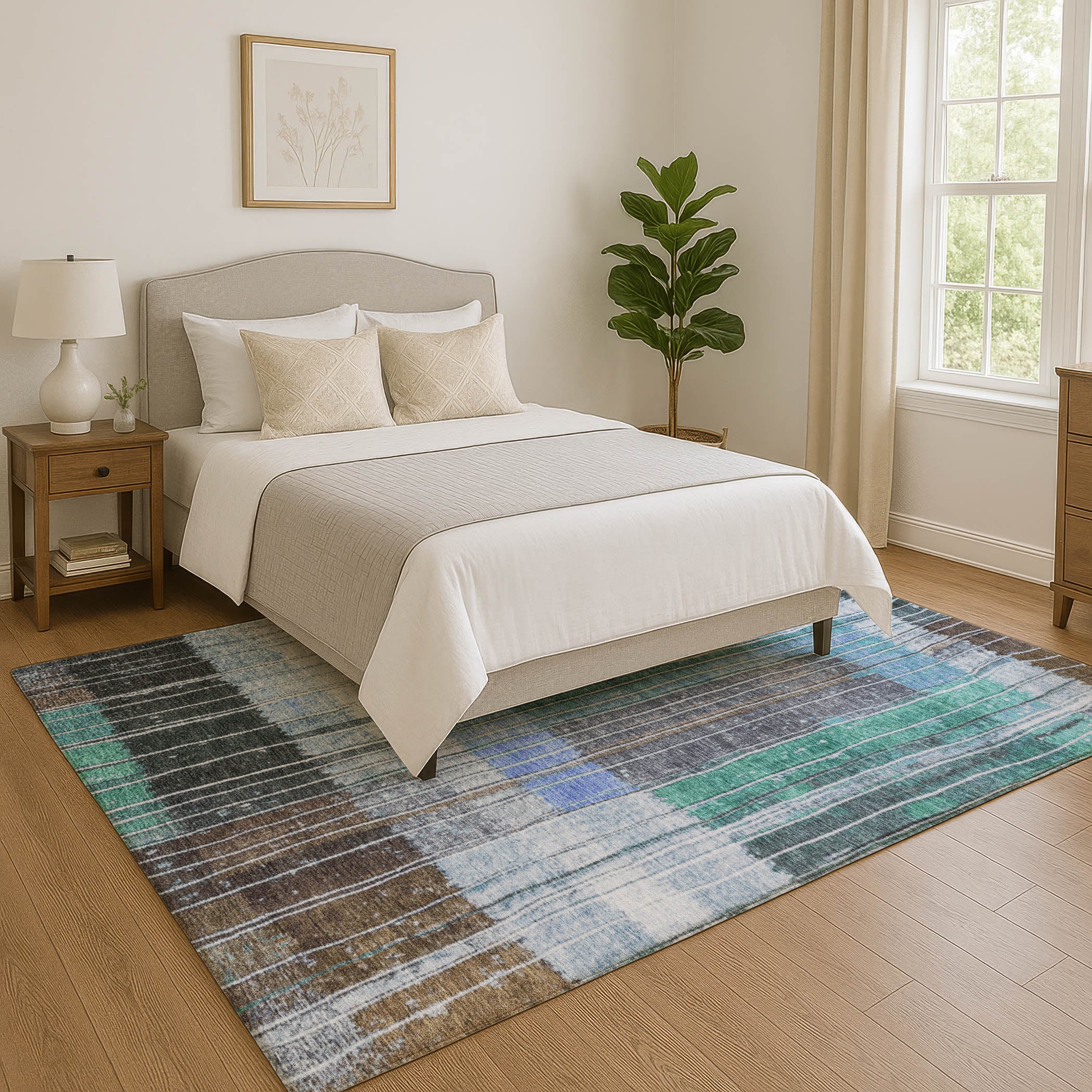 Kotor Machine Washable Transitional Teal Rug 2'6" x 3'10" #shape_Rectangle