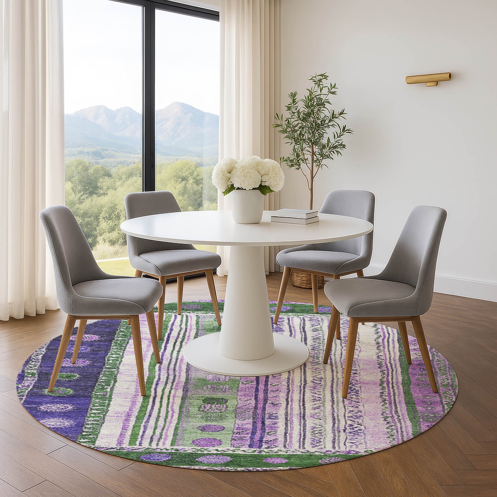 Baku Machine Washable Transitional Green Rug 8' x 8' #shape_Round